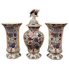 19th Century French Hand Painted Porcelain Vases, Set of Three