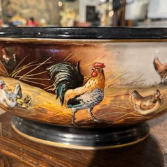 19th Century French Hand-Painted "Porcelaine de Paris" Jardinière with Chicken