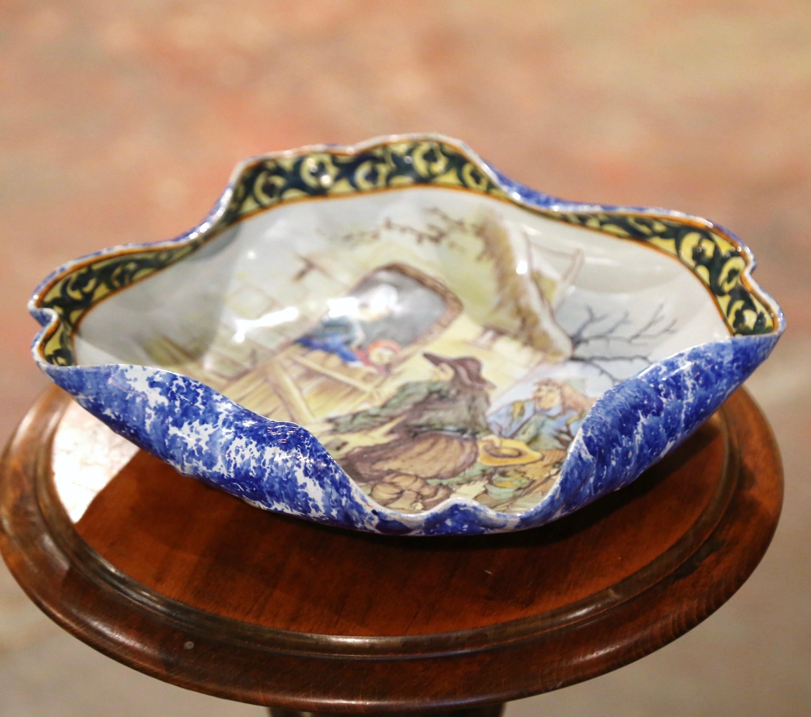 19th Century French Hand Painted Porquier Beau Faience Dish from Quimper 3