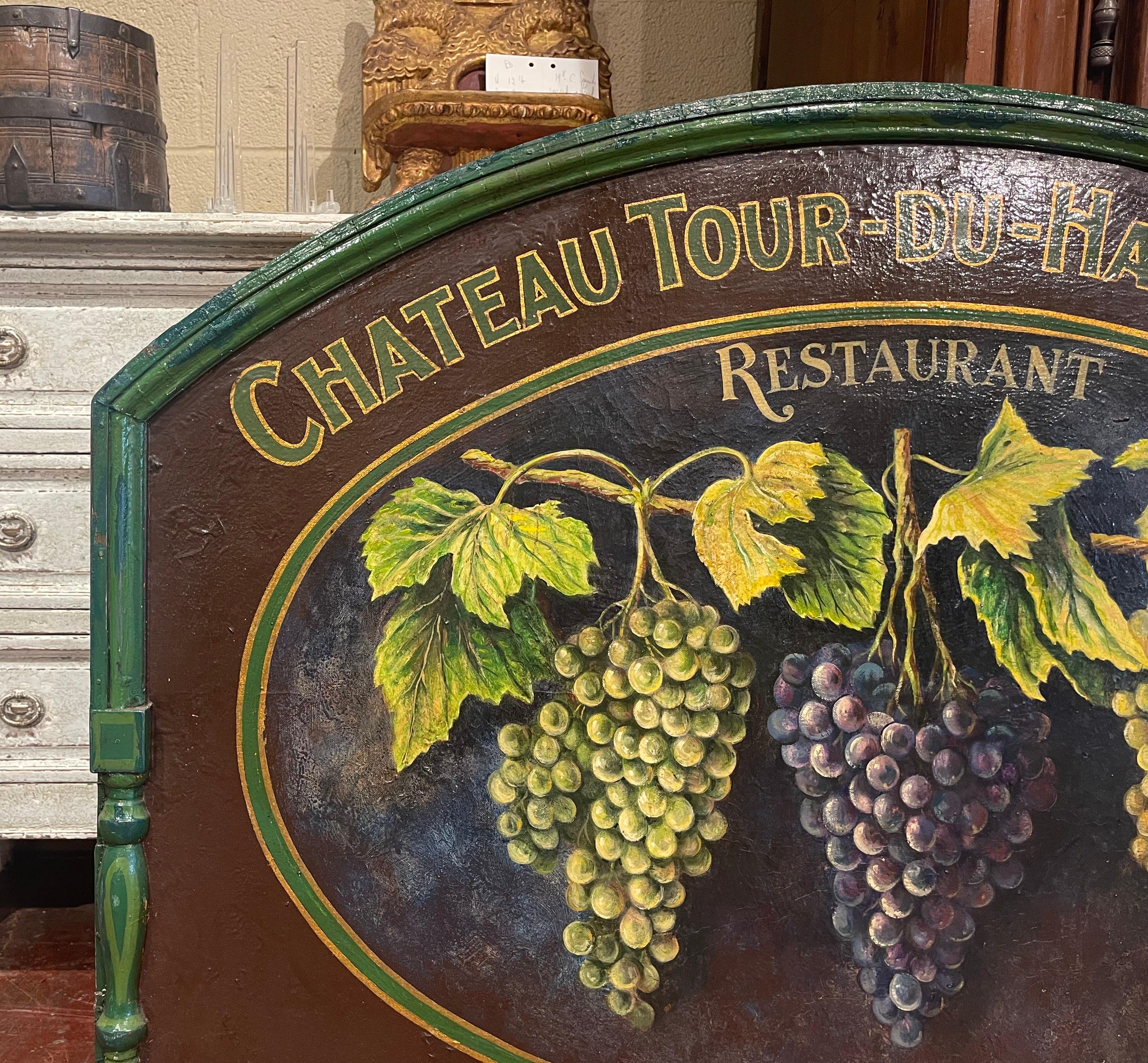 19th Century French Hand Painted Restaurant Wine Sign on Leather in Wooden Frame 1