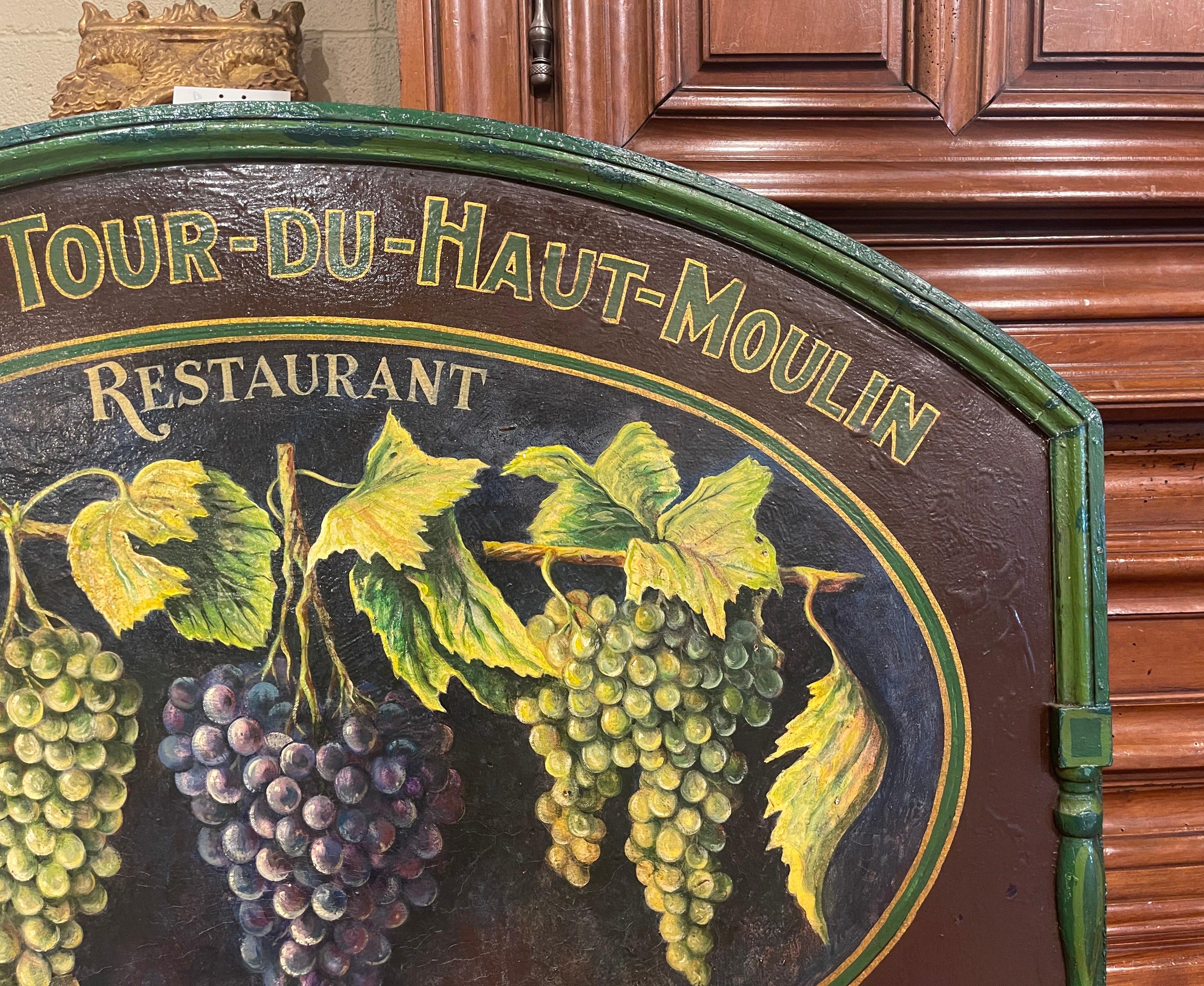 19th Century French Hand Painted Restaurant Wine Sign on Leather in Wooden Frame 2