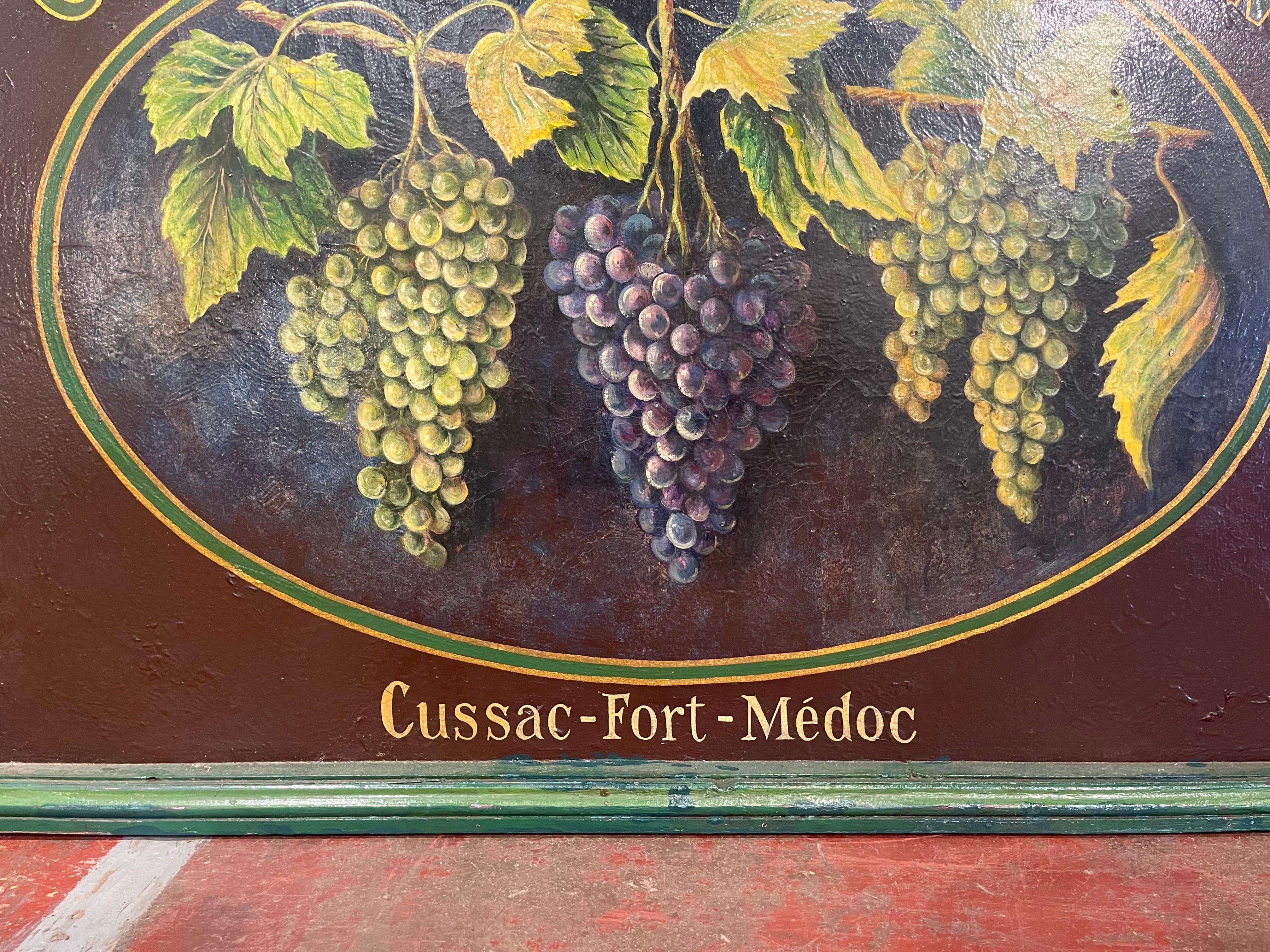 19th Century French Hand Painted Restaurant Wine Sign on Leather in Wooden Frame 3