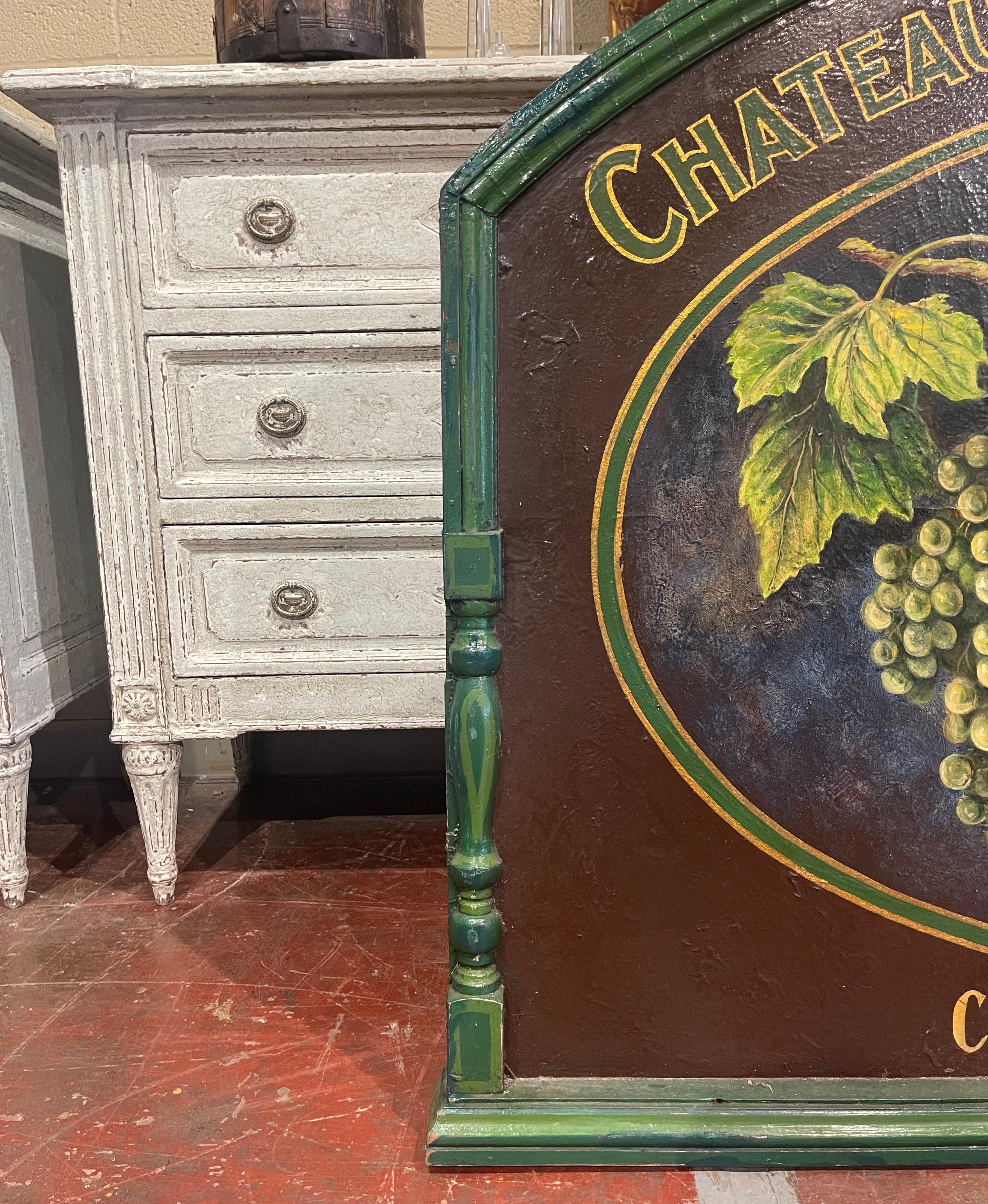 19th Century French Hand Painted Restaurant Wine Sign on Leather in Wooden Frame 4