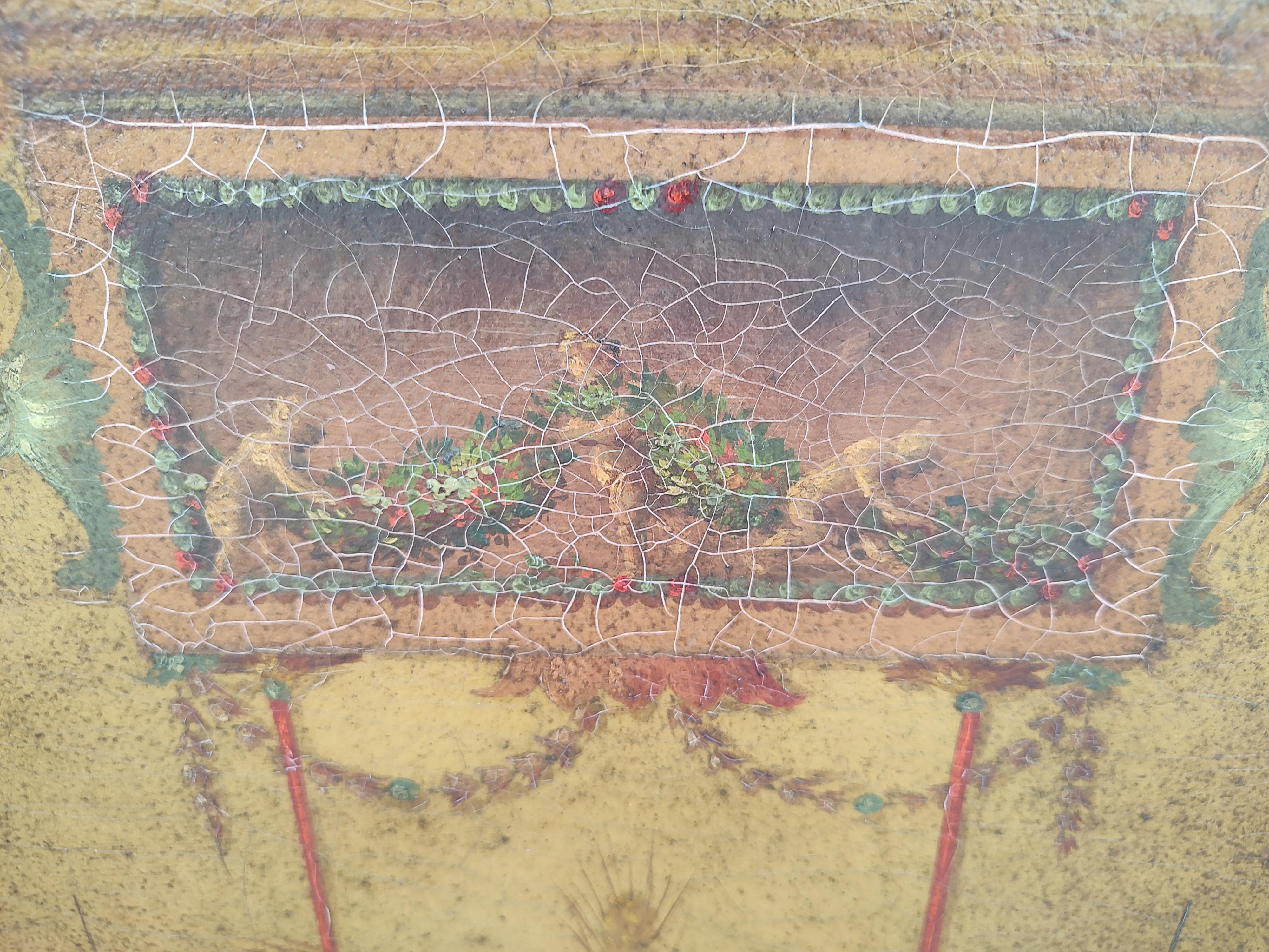 19th Century French Hand Painted Room Divider 4 Panel Leather Screen For Sale 6