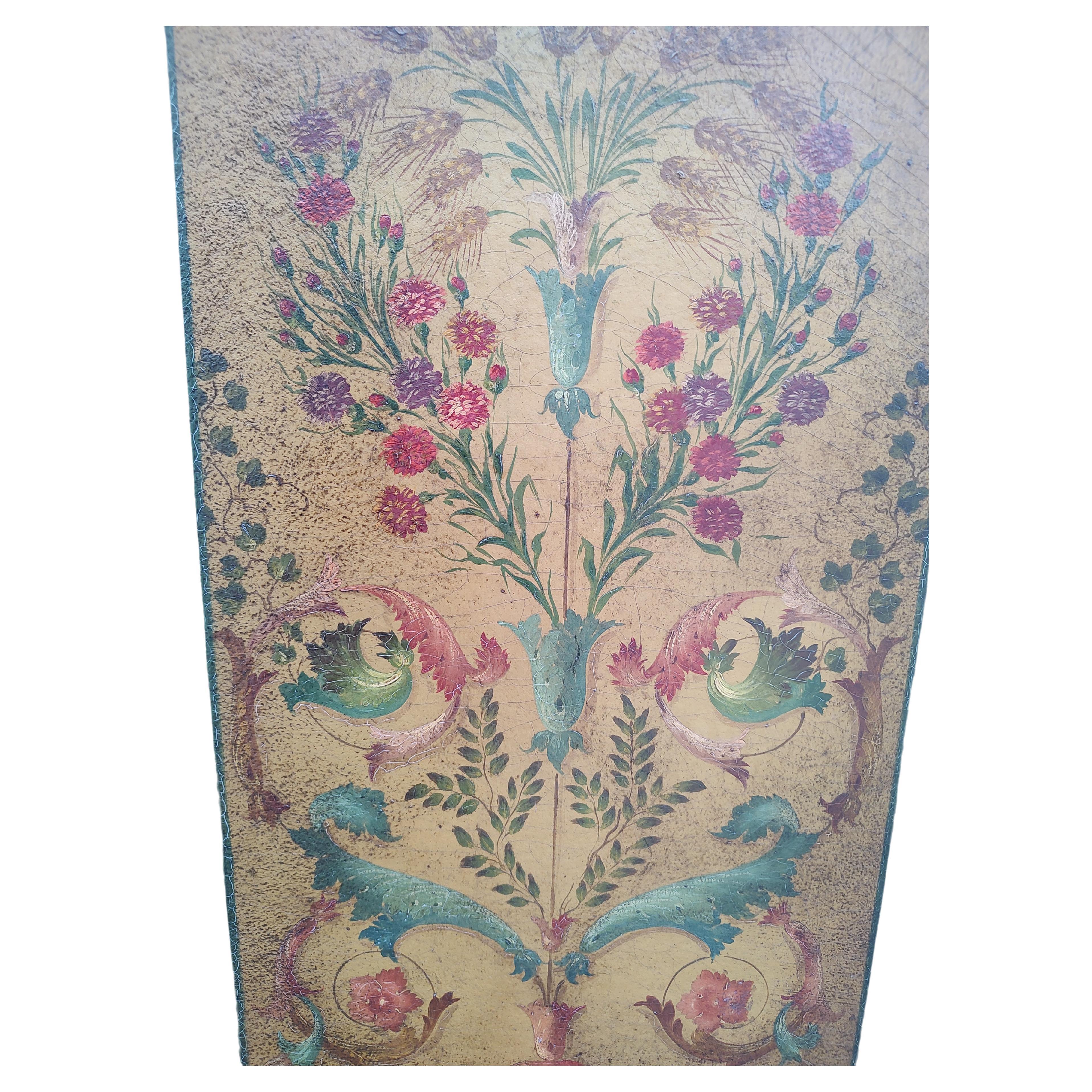 Empire 19th Century French Hand Painted Room Divider 4 Panel Leather Screen For Sale