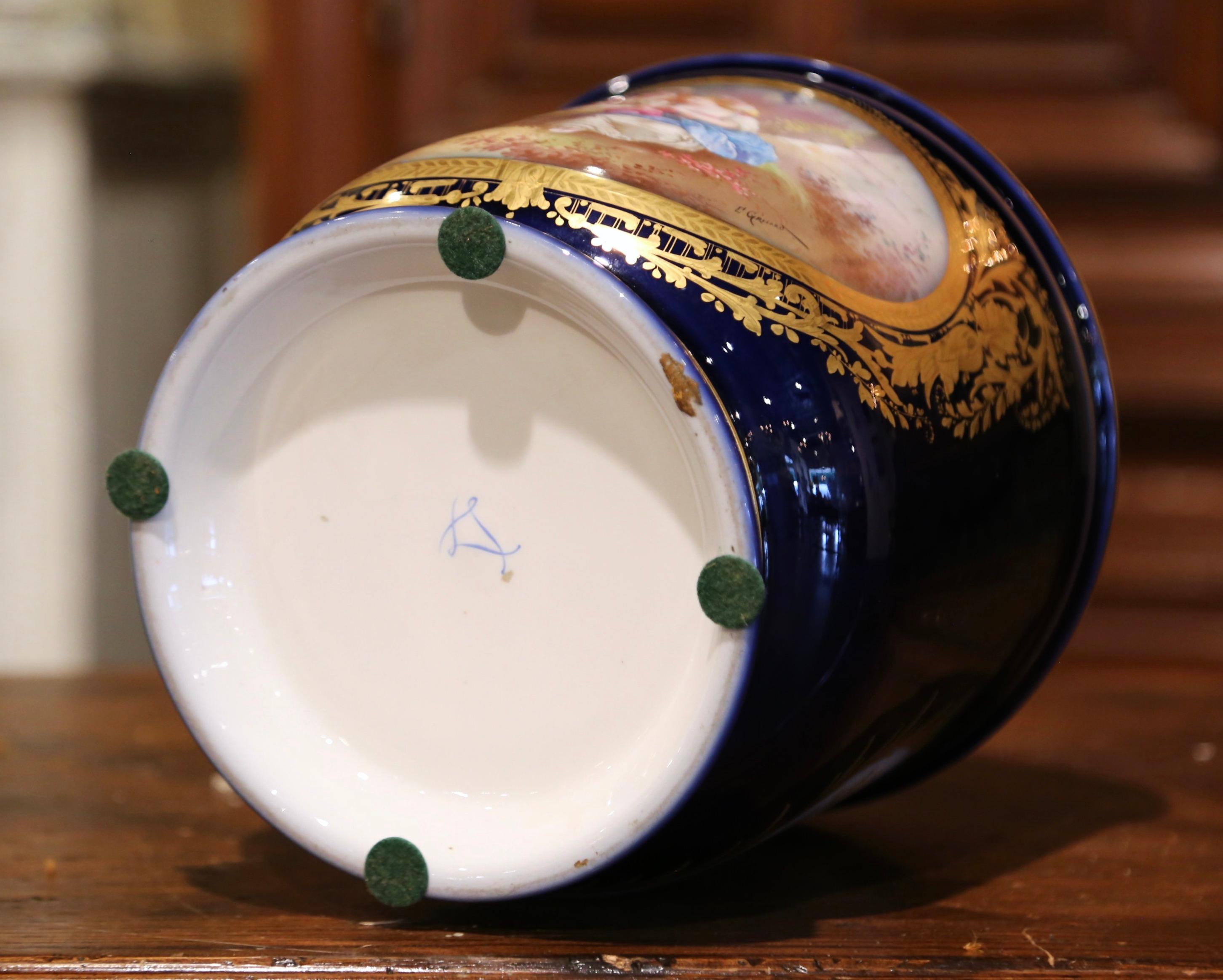 19th Century French Hand Painted Sevres Porcelain Cache Pot Signed E. Grisard 5