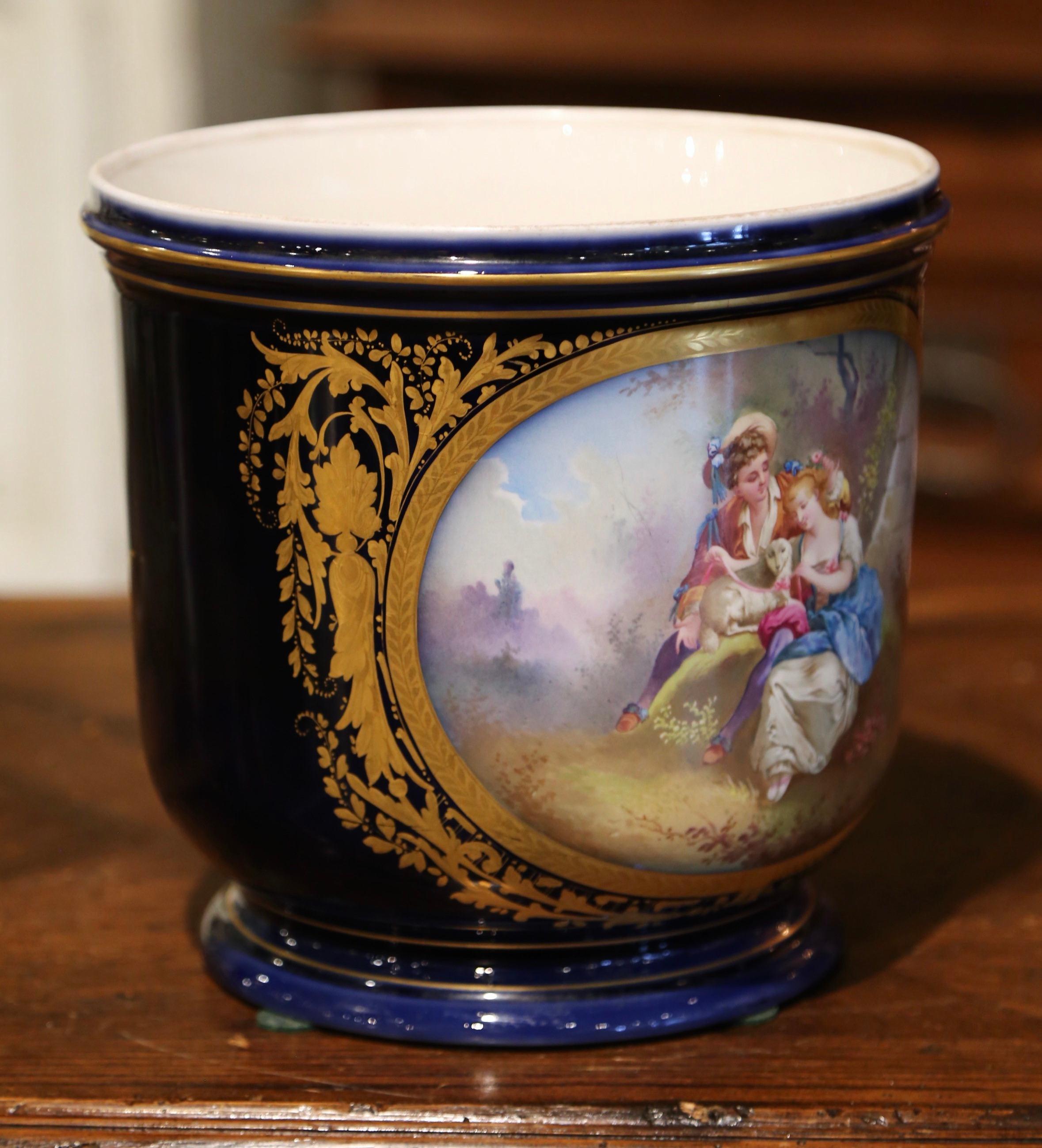 19th Century French Hand Painted Sevres Porcelain Cache Pot Signed E. Grisard 2