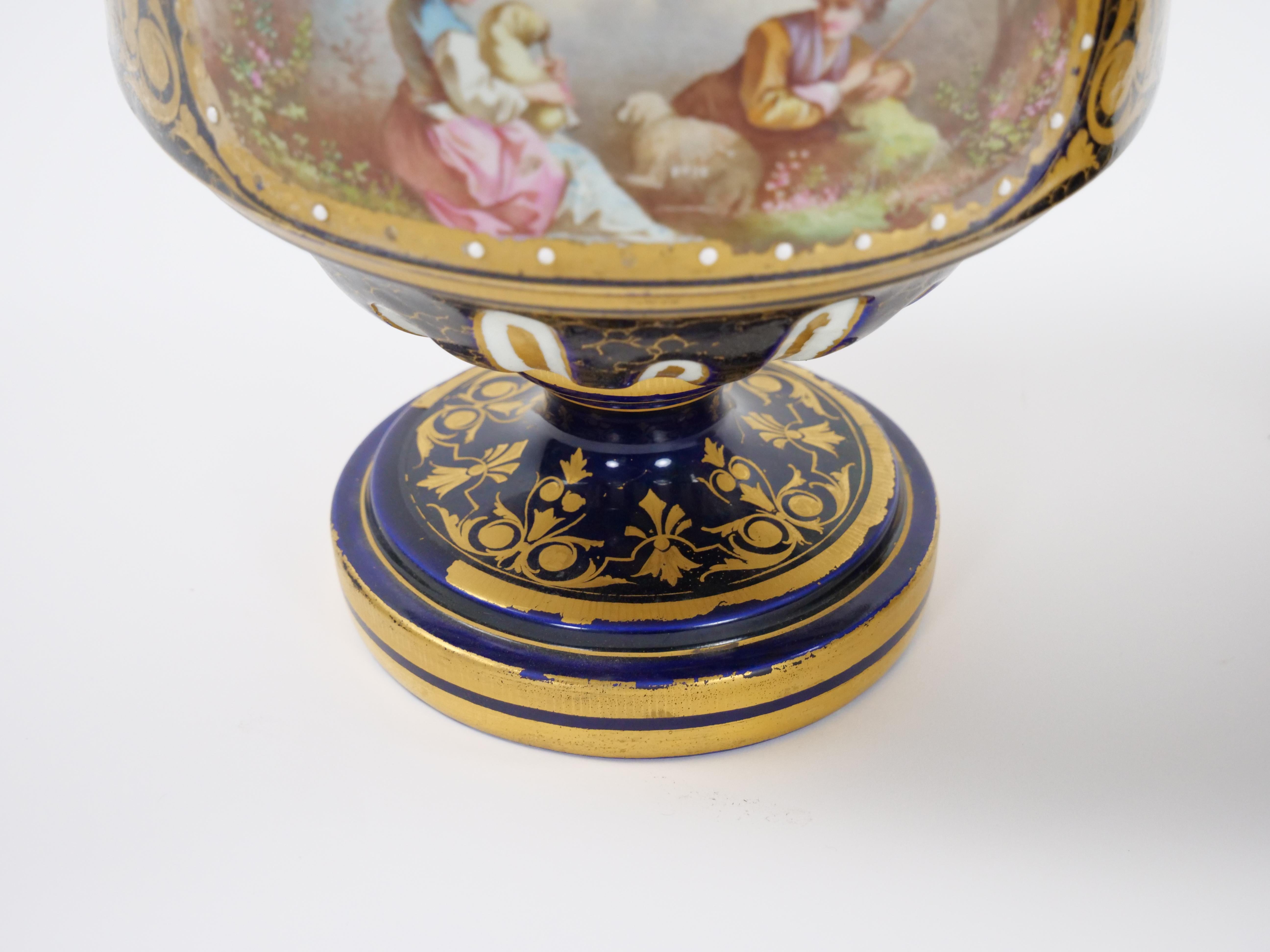 19th Century French Hand Painted Sevres Porcelain Pair Louis XV Style Vase For Sale 8