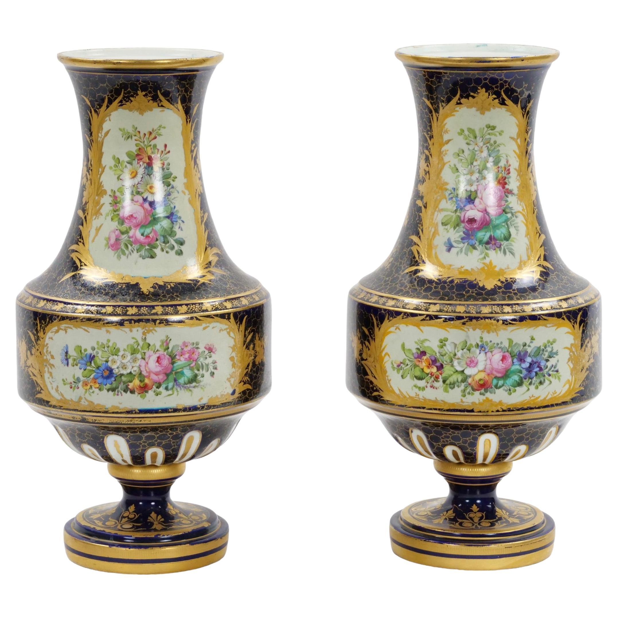 Immerse yourself in the elegance of the 19th century with this exquisite pair of French hand-painted Sevres porcelain vases. Reflecting the opulent Louis XV style, these vases are not only decorative pieces but also windows into a world of artistic