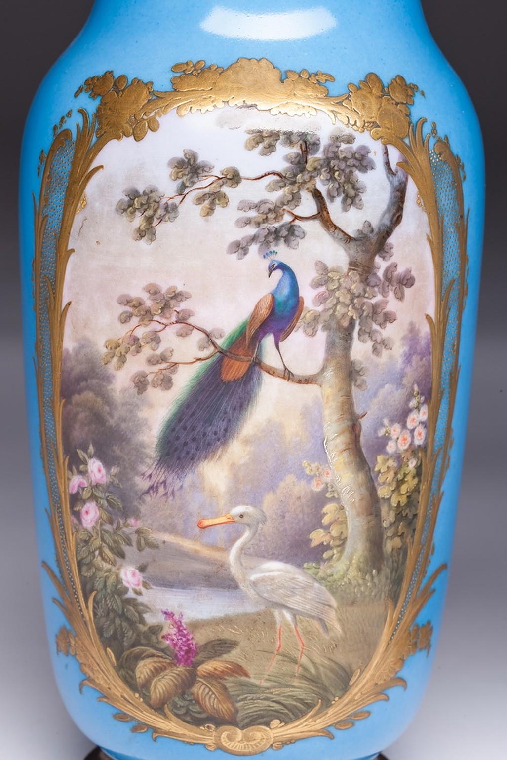Rococo 19th Century French Hand Painted Sevres Style Porcelain Vases For Sale