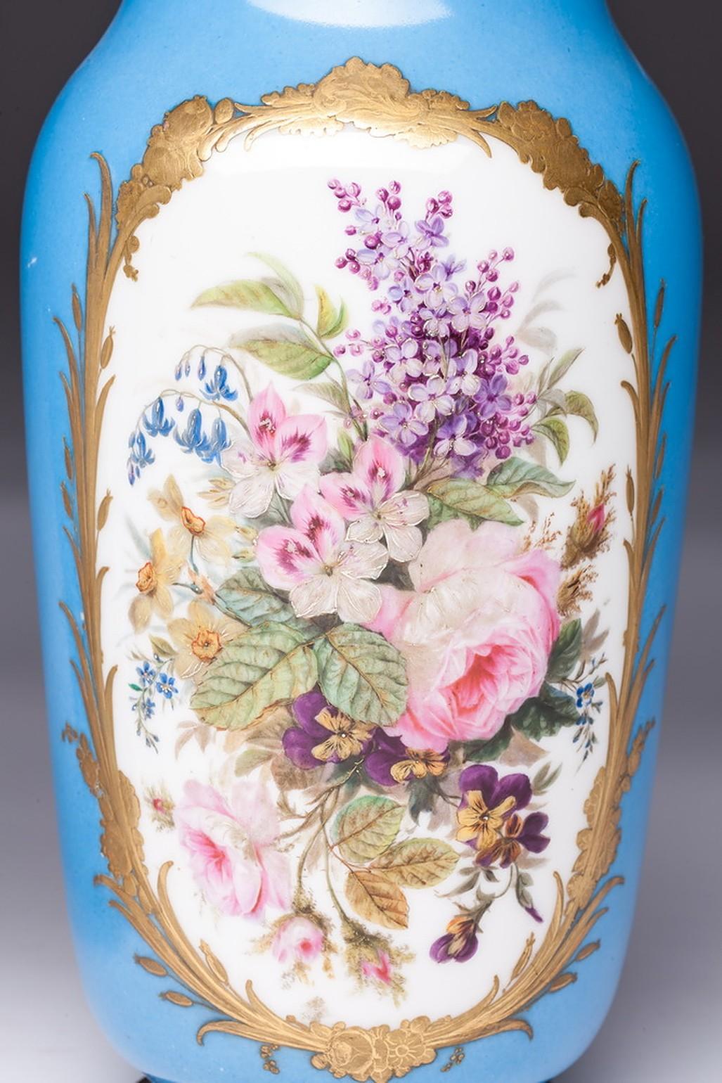 19th Century French Hand Painted Sevres Style Porcelain Vases For Sale 1