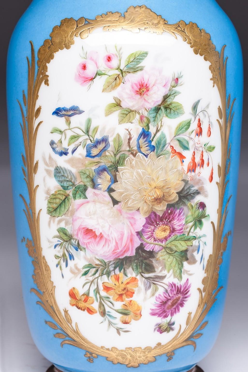 19th Century French Hand Painted Sevres Style Porcelain Vases For Sale 2