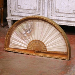 19th Century French Hand-Painted Silk Fan with Carved Wood Sticks in Frame