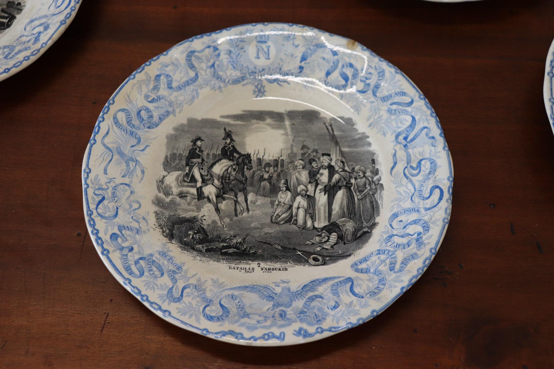 19th Century French Hand Painted Six Ceramic Plates with the Stories of Napoleon 6