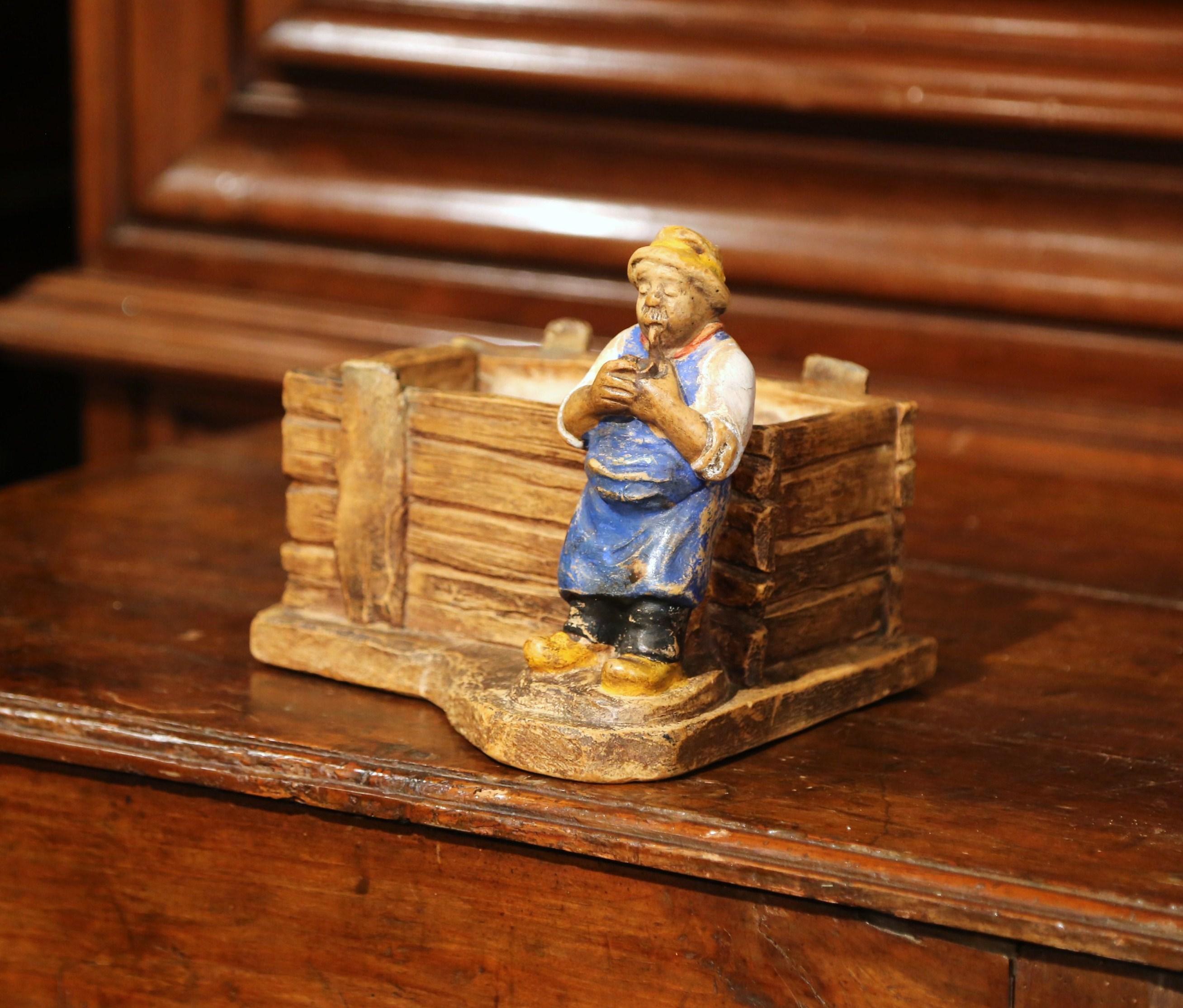 Cotto Jardinière francese del XIX secolo in terracotta dipinta a mano firmata Mau Mau in vendita