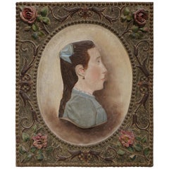 19th Century French Hand Painted Terracotta Woman Figure Wall Plaque