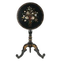19th Century French Hand Painted Tilt-Top Table Inlaid Mother of Pearl