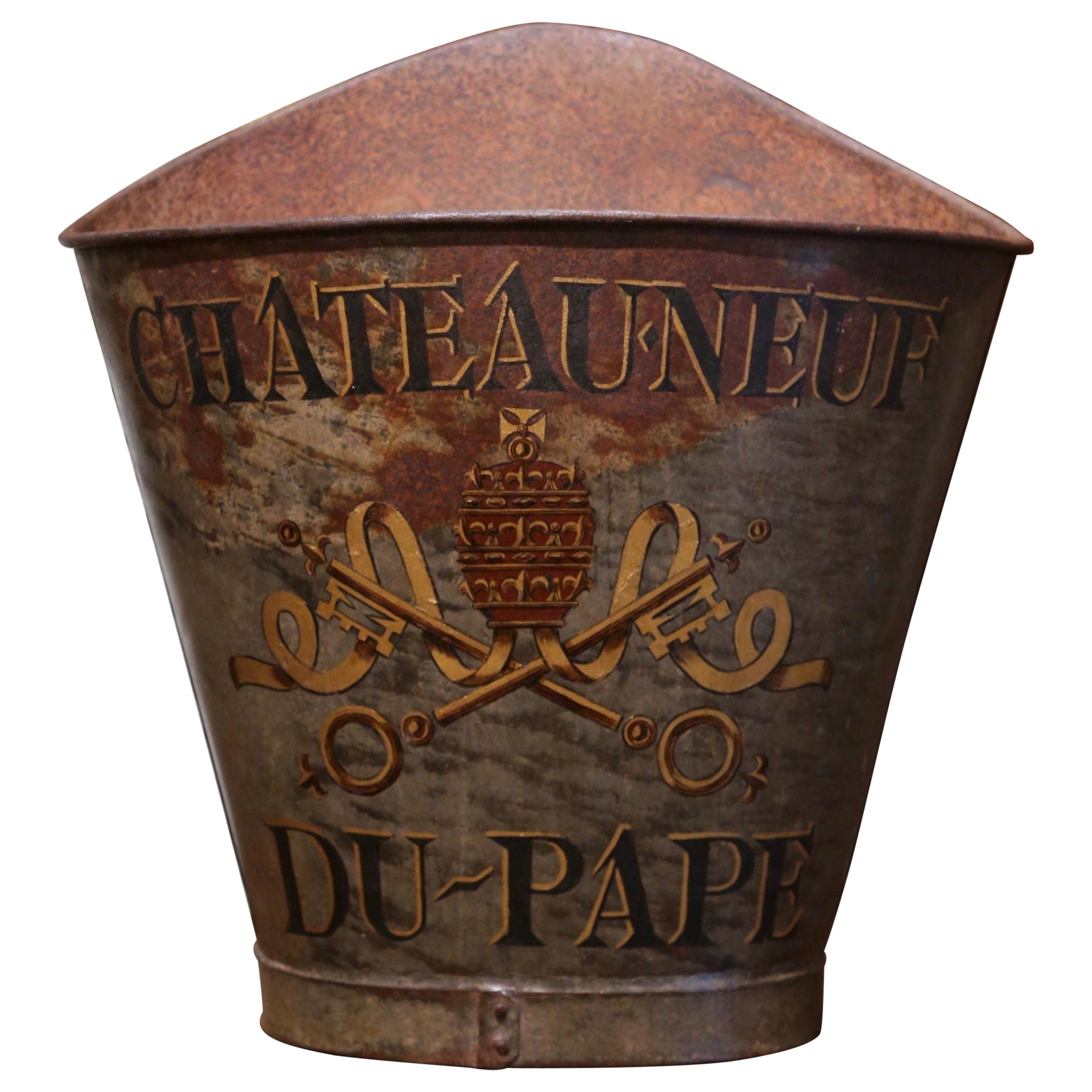 19th Century French Hand-Painted Tole Grape Basket from the Rhone Wine Valley