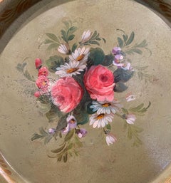 19th Century French Hand Painted Tole Tray with Flowers and Foliage
