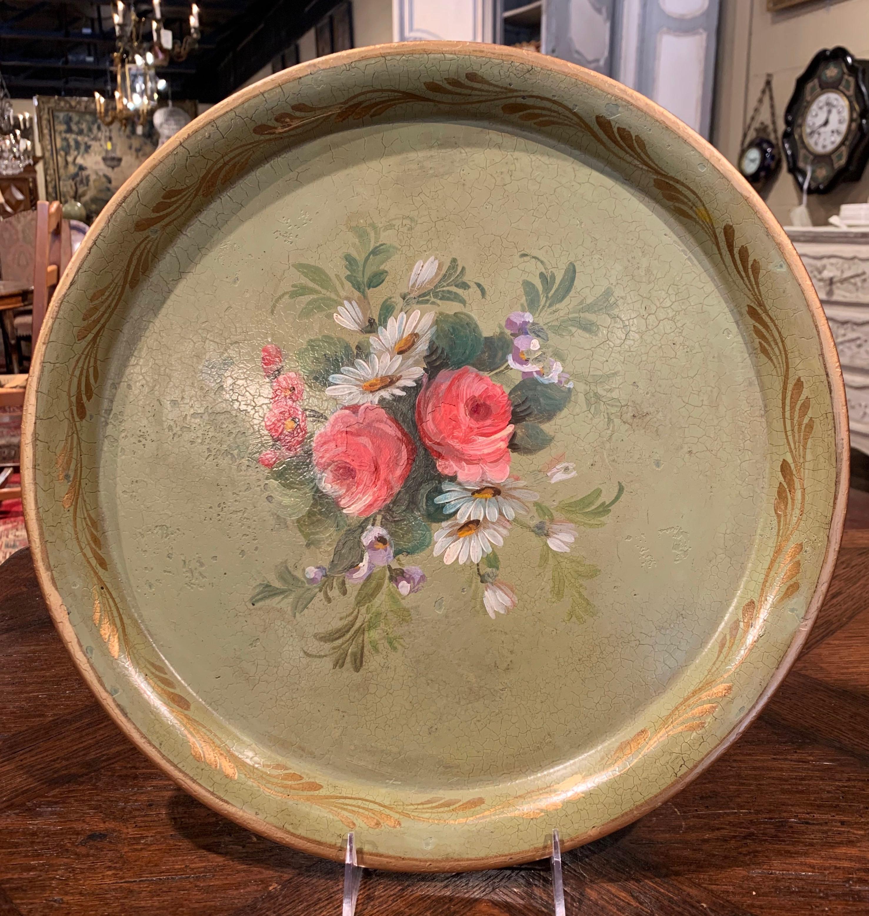 Napoleon III 19th Century French Hand Painted Tole Tray with Flowers and Foliage