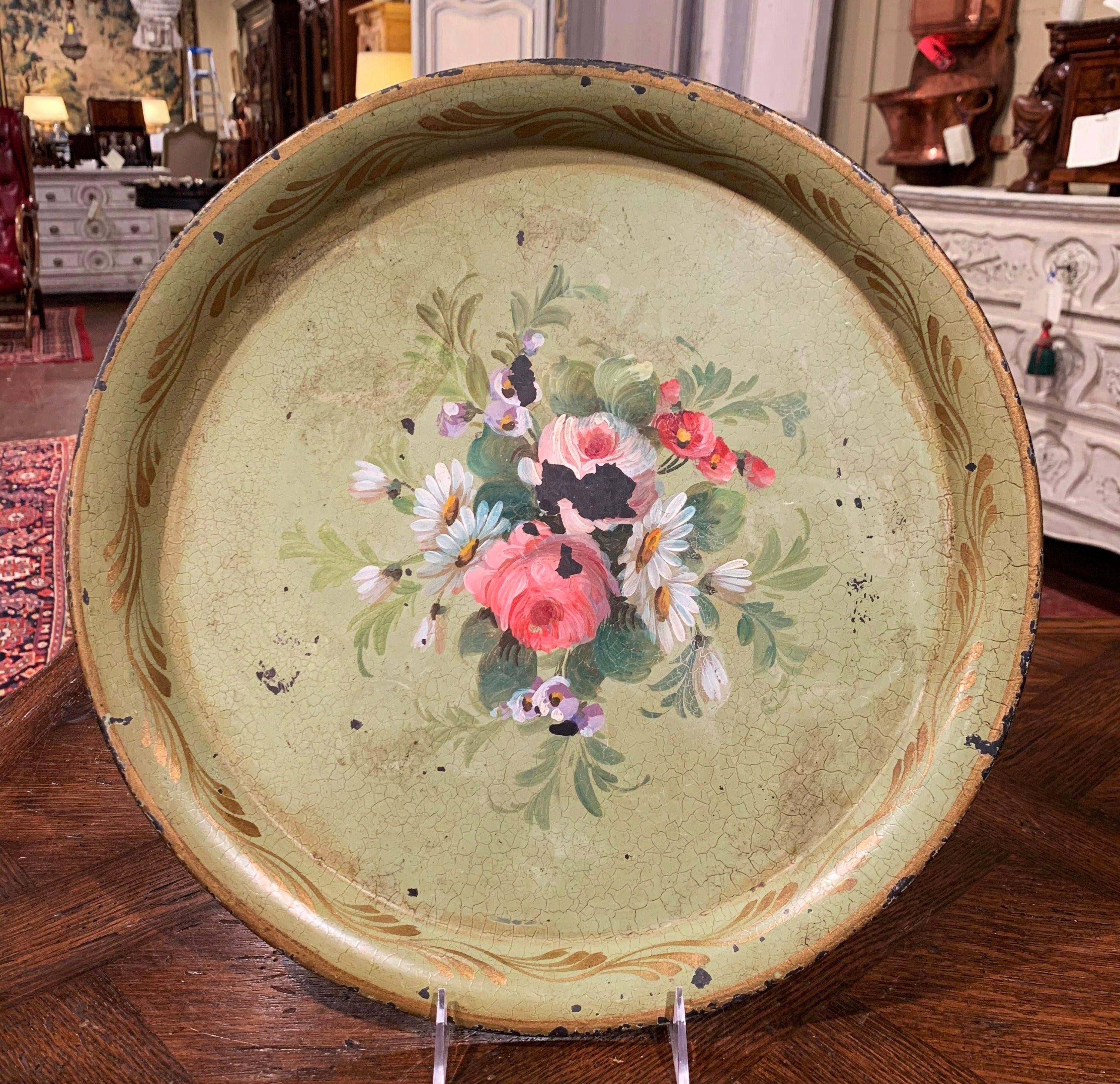 Napoleon III 19th Century French Hand Painted Tole Tray with Flowers and Foliage For Sale