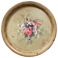 19th Century French Hand Painted Tole Tray with Flowers and Foliage
