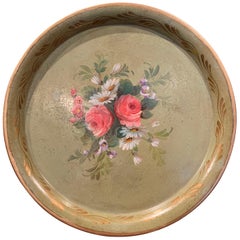 19th Century French Hand Painted Tole Tray with Flowers and Foliage