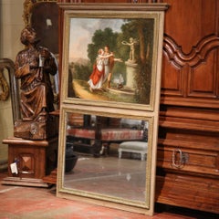 19th Century French Painted Trumeau Mirror with Romantic Scene