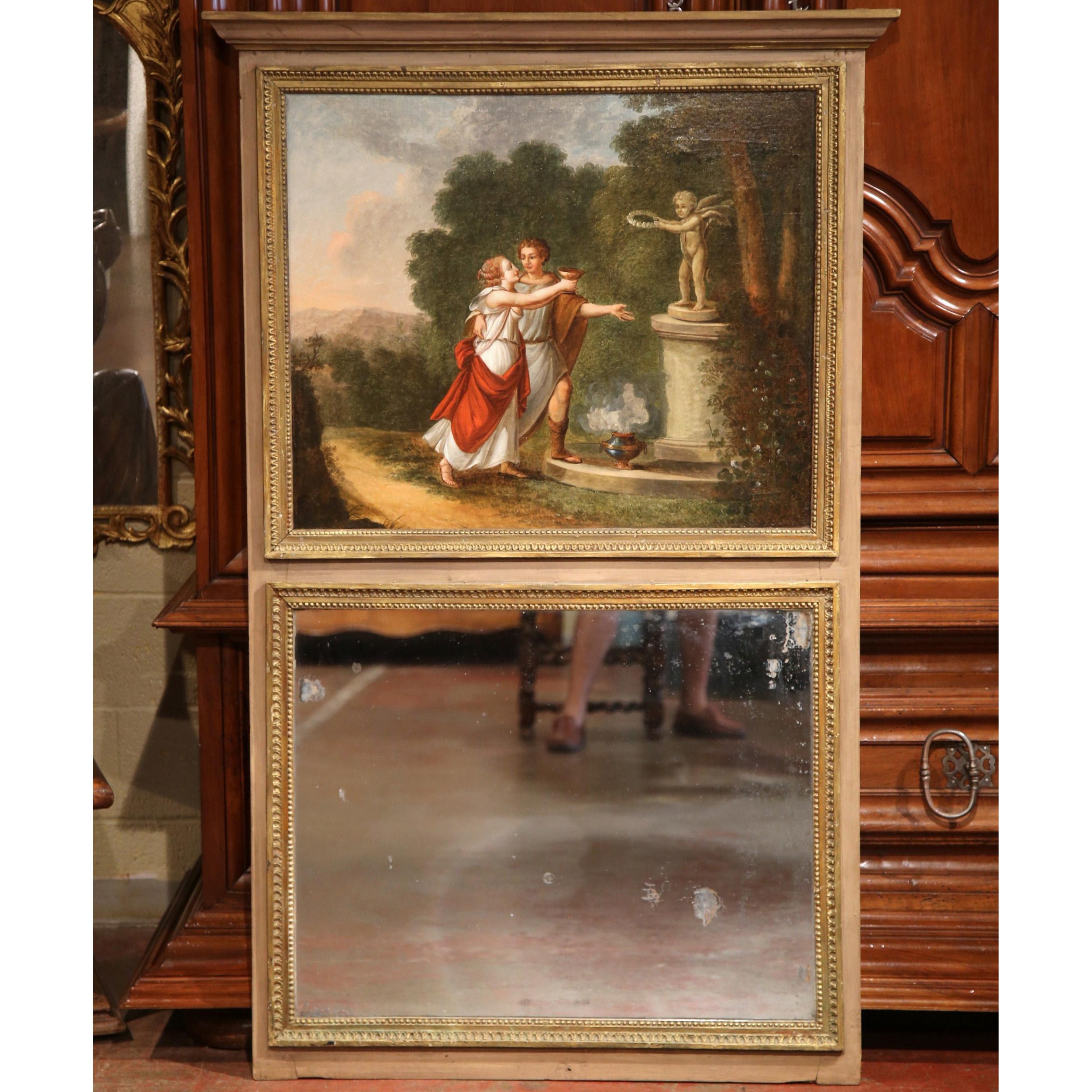 Canvas 19th Century French Hand Painted Trumeau Mirror from Normandy For Sale