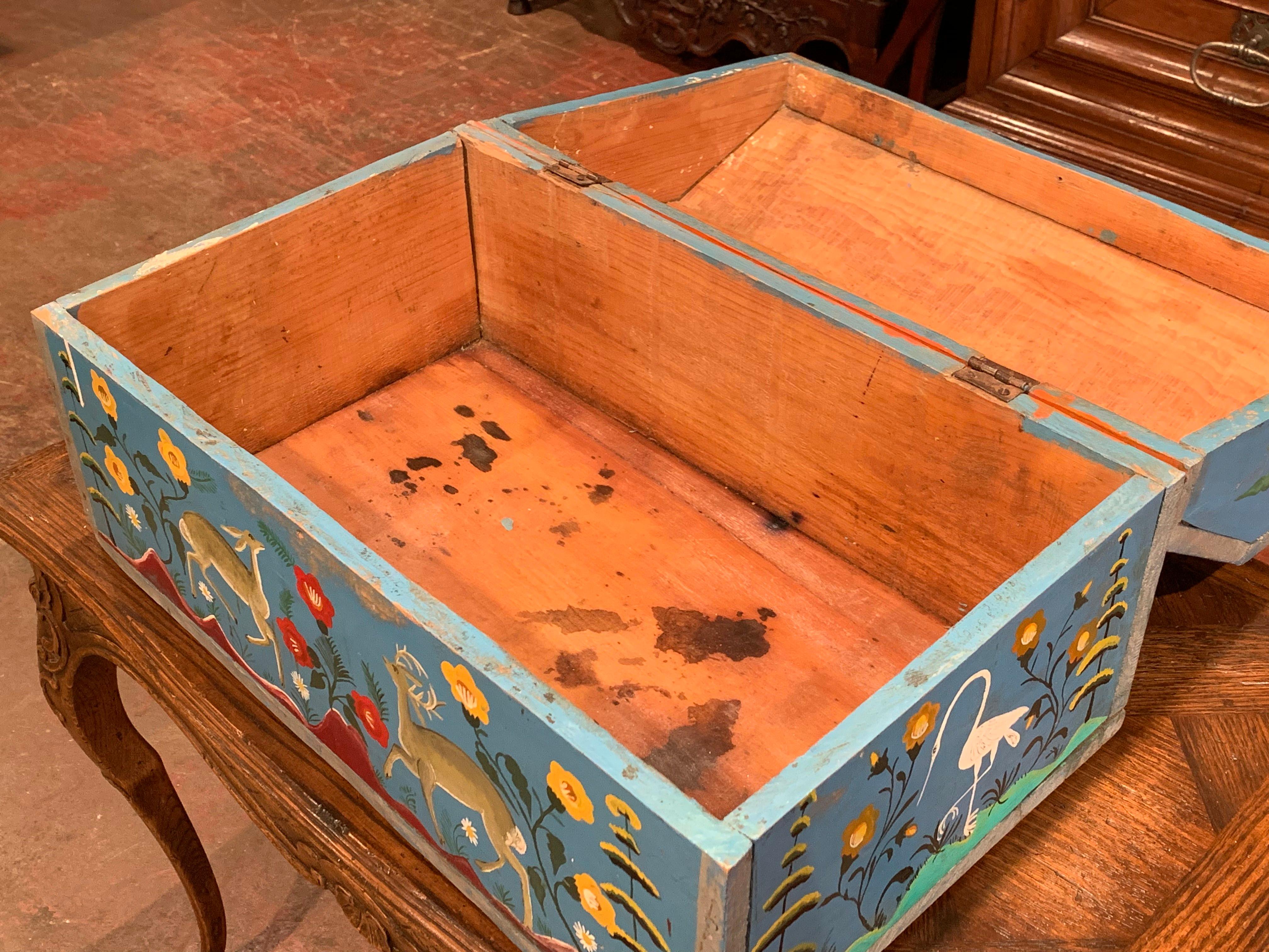 19th Century French Hand Painted Trunk with Rabbit and Deer Motifs from Normandy In Excellent Condition In Dallas, TX