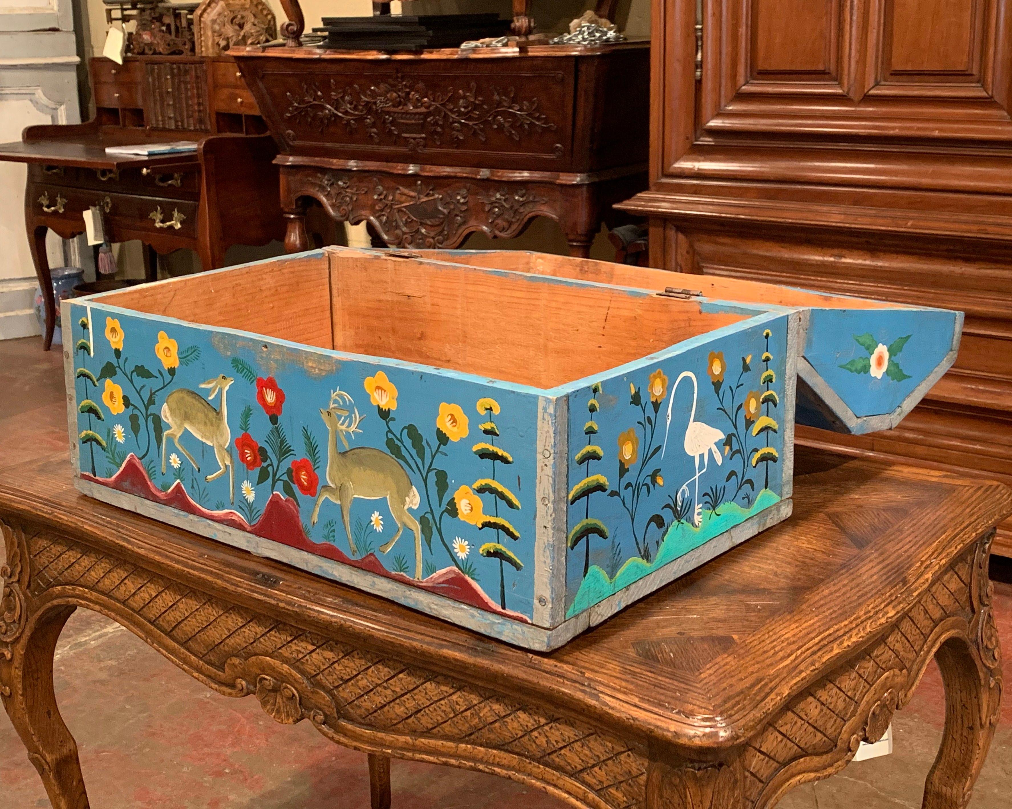 Oak 19th Century French Hand Painted Trunk with Rabbit and Deer Motifs from Normandy