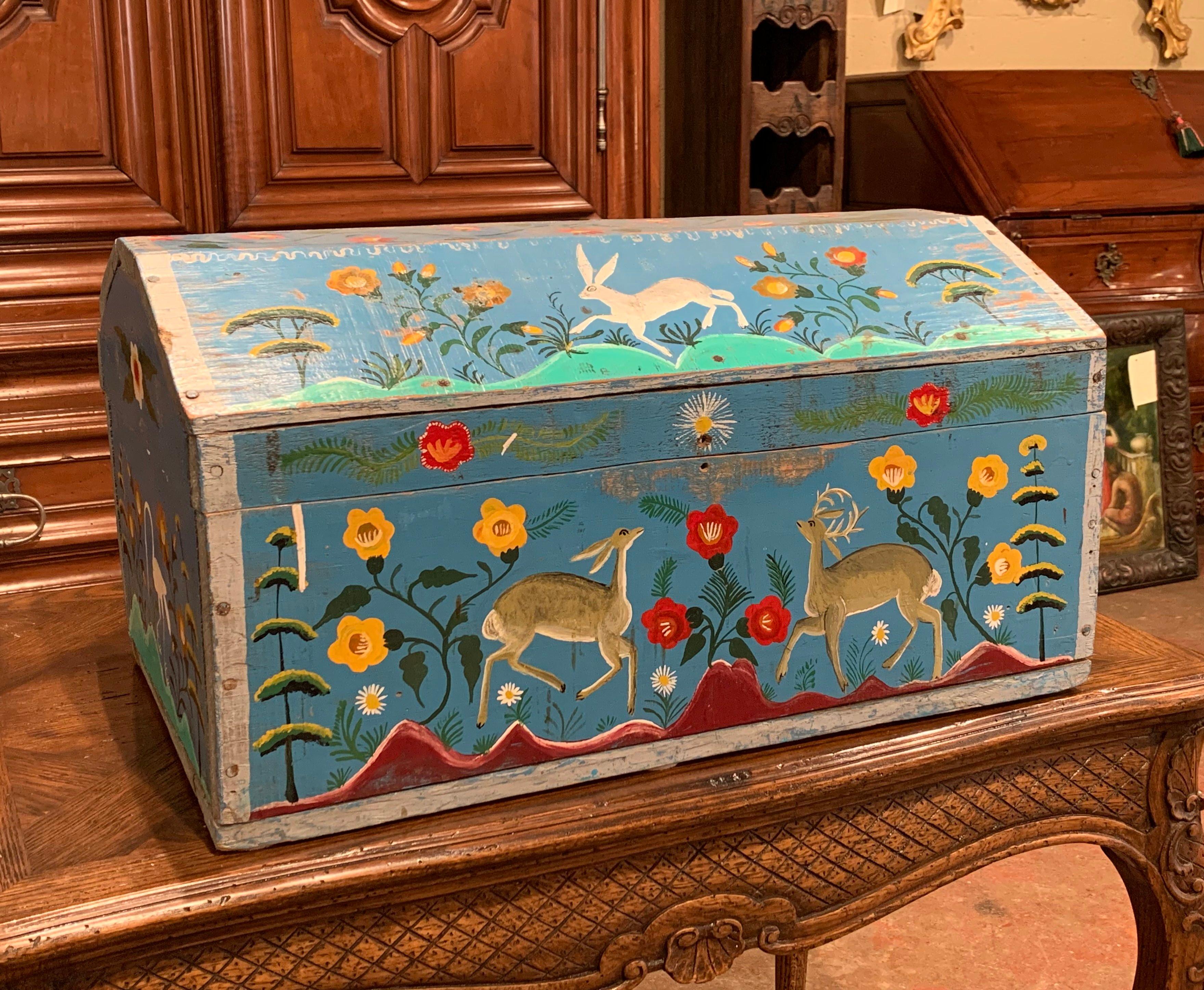 19th Century French Hand Painted Trunk with Rabbit and Deer Motifs from Normandy 1