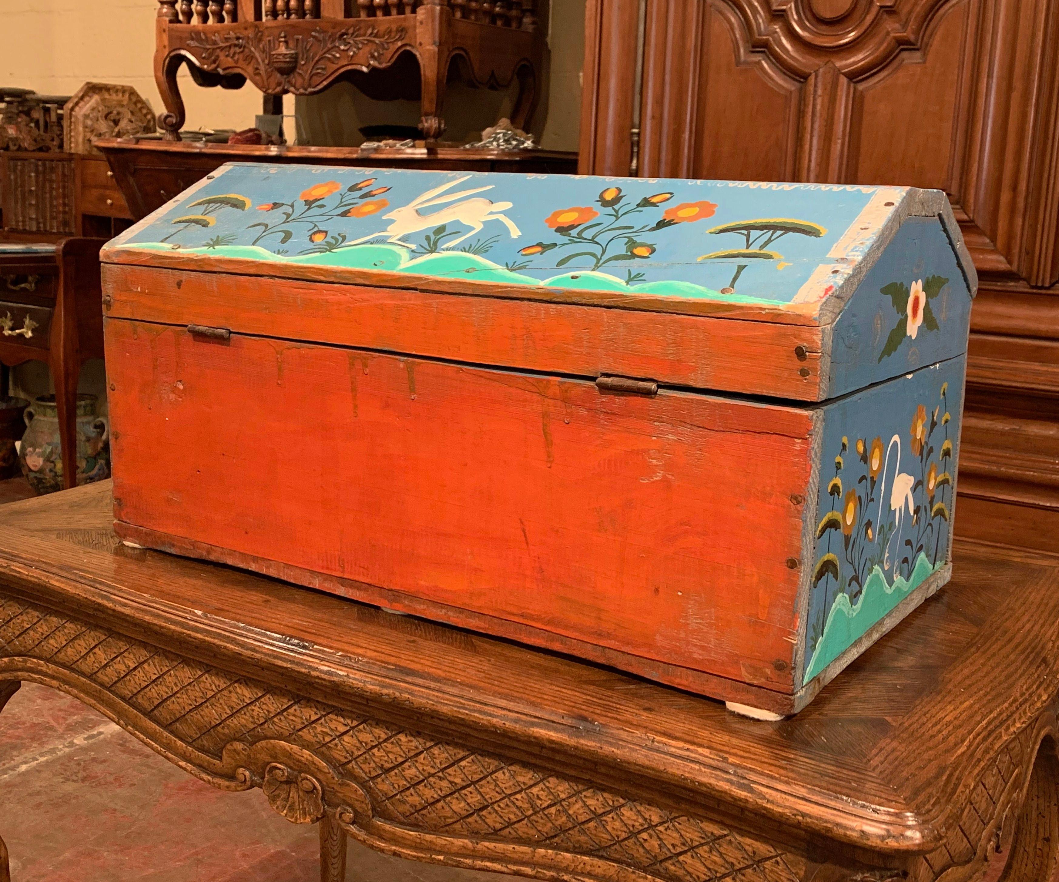 19th Century French Hand Painted Trunk with Rabbit and Deer Motifs from Normandy 2