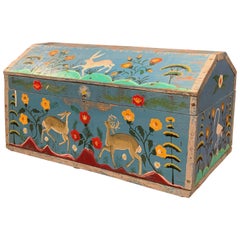 19th Century French Hand Painted Trunk with Rabbit and Deer Motifs from Normandy