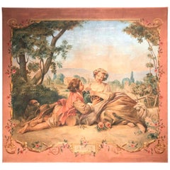 19th Century French Hand Painted Wall Canvas on Stretcher Titled "La Musette"
