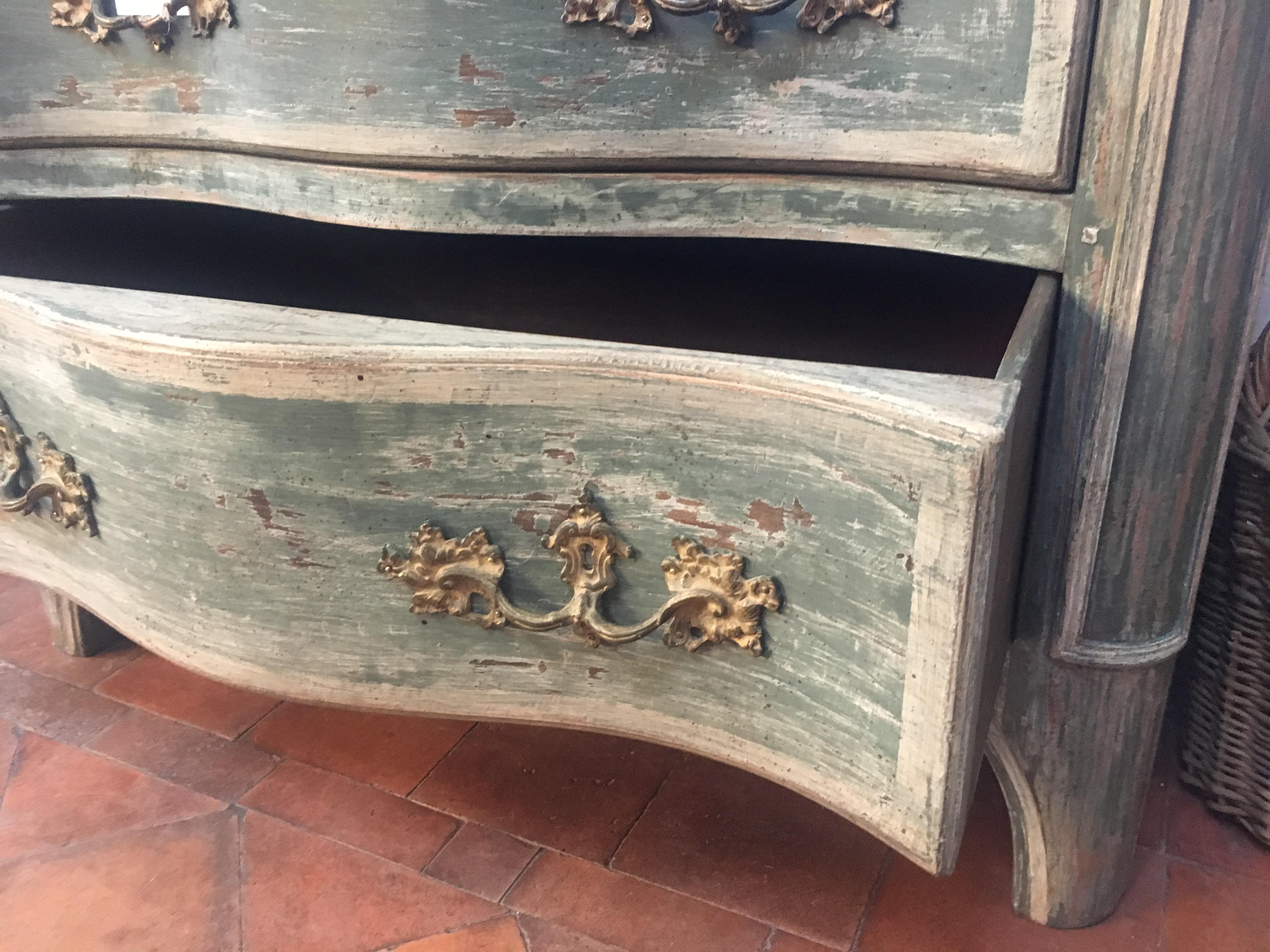 19th Century French Hand Painted Wood Chest of Drawers, 1890s For Sale 3