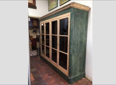19th Century French Hand-Painted Wood Display Cabinet with Four Glass Shutters