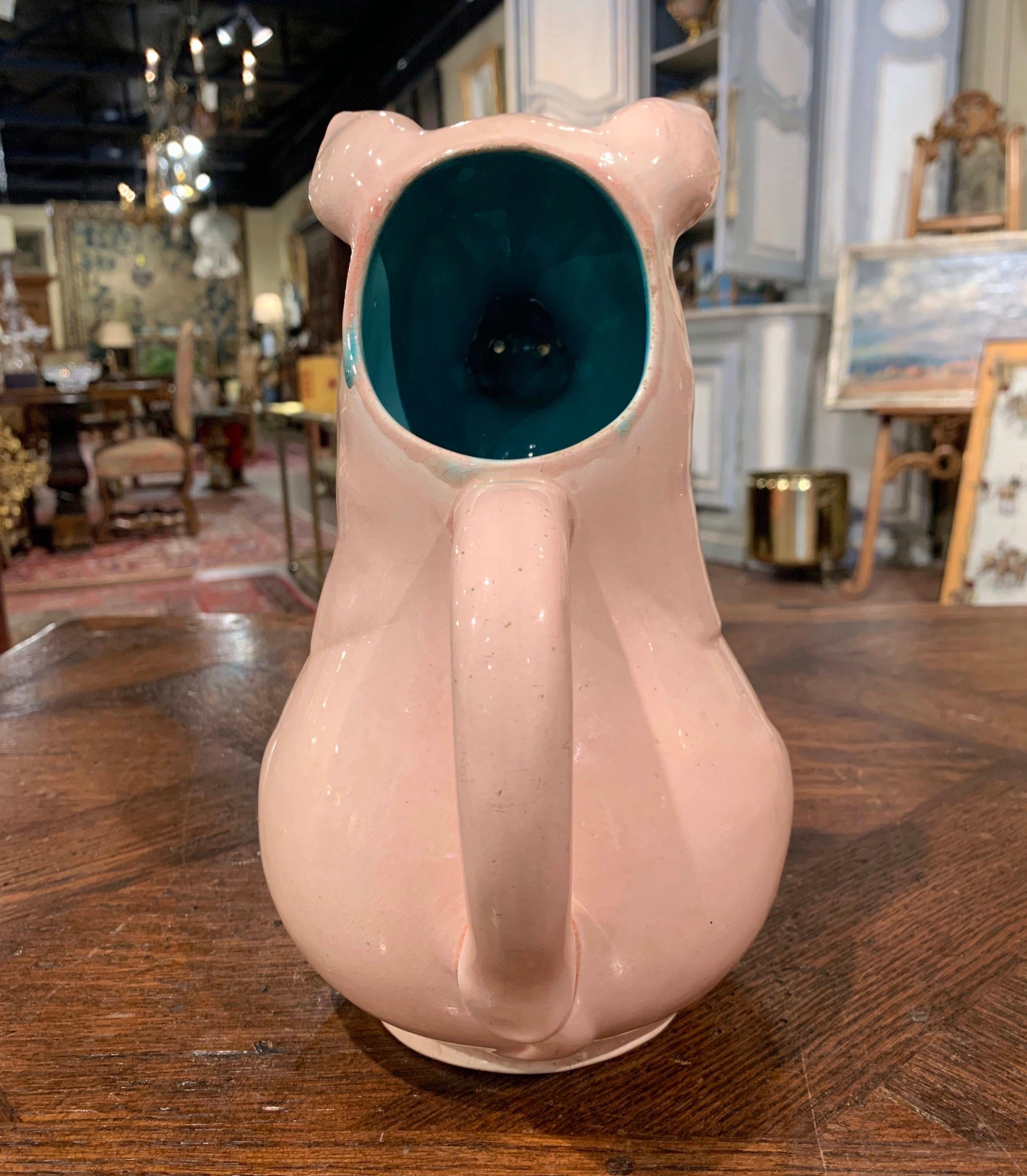 19th Century French Hand Sarreguemines Hand Painted Majolica Pig Pitcher 1