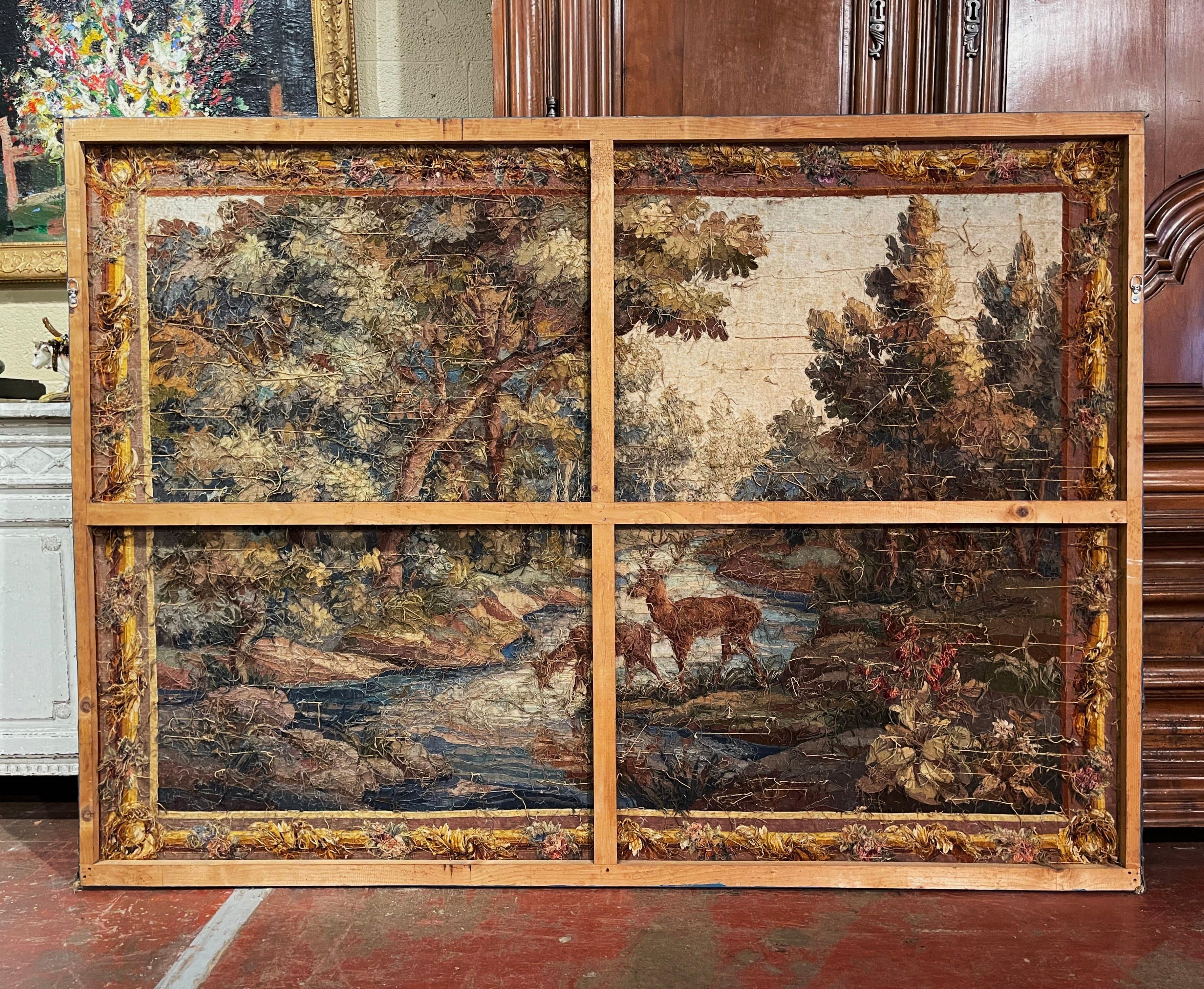 19th Century French Hand Woven Aubusson Tapestry on Stretcher with Deer Decor 2