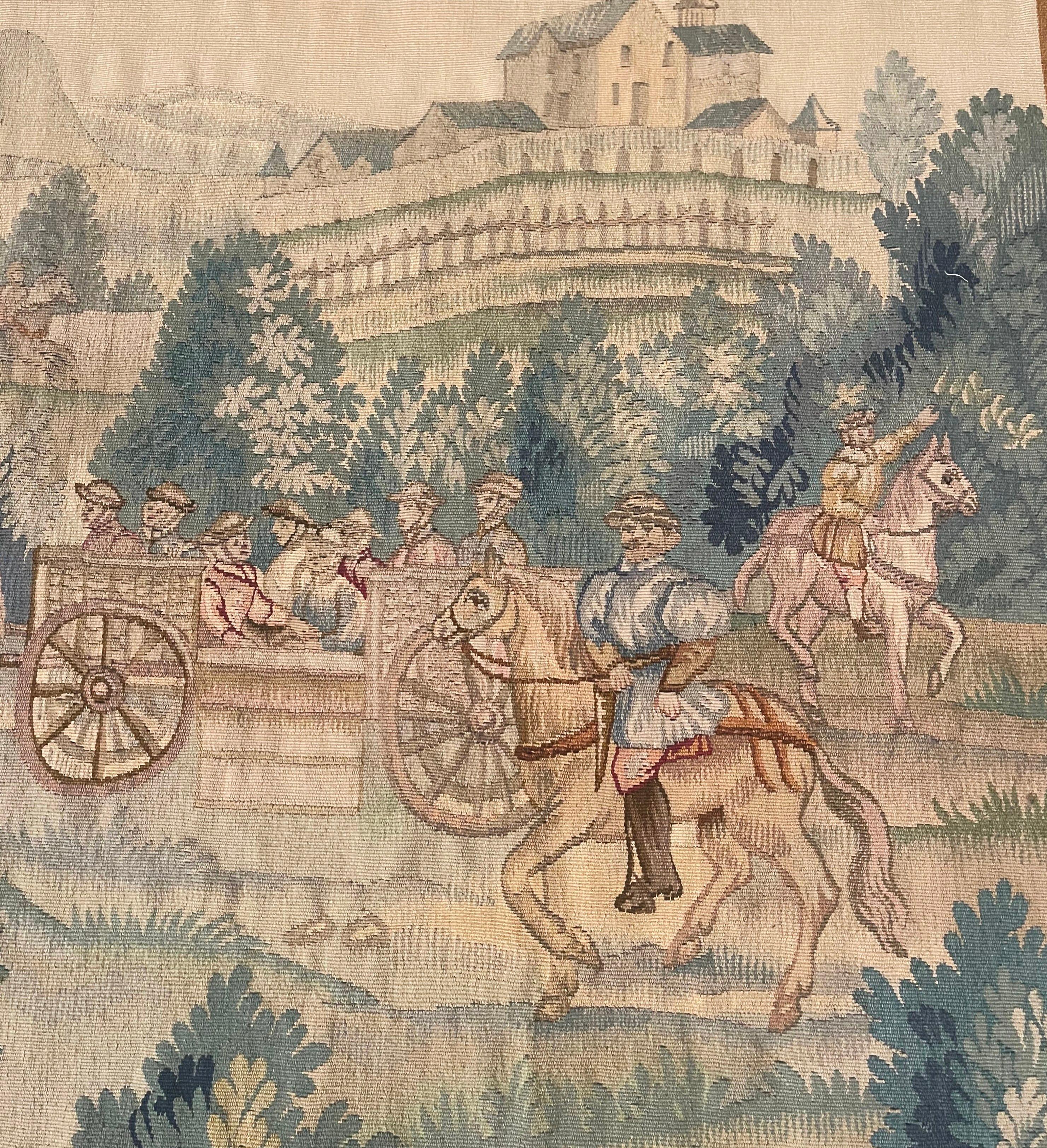 19th Century French Hand Woven Aubusson Tapestry with Noble Hunting Party Scene For Sale 5