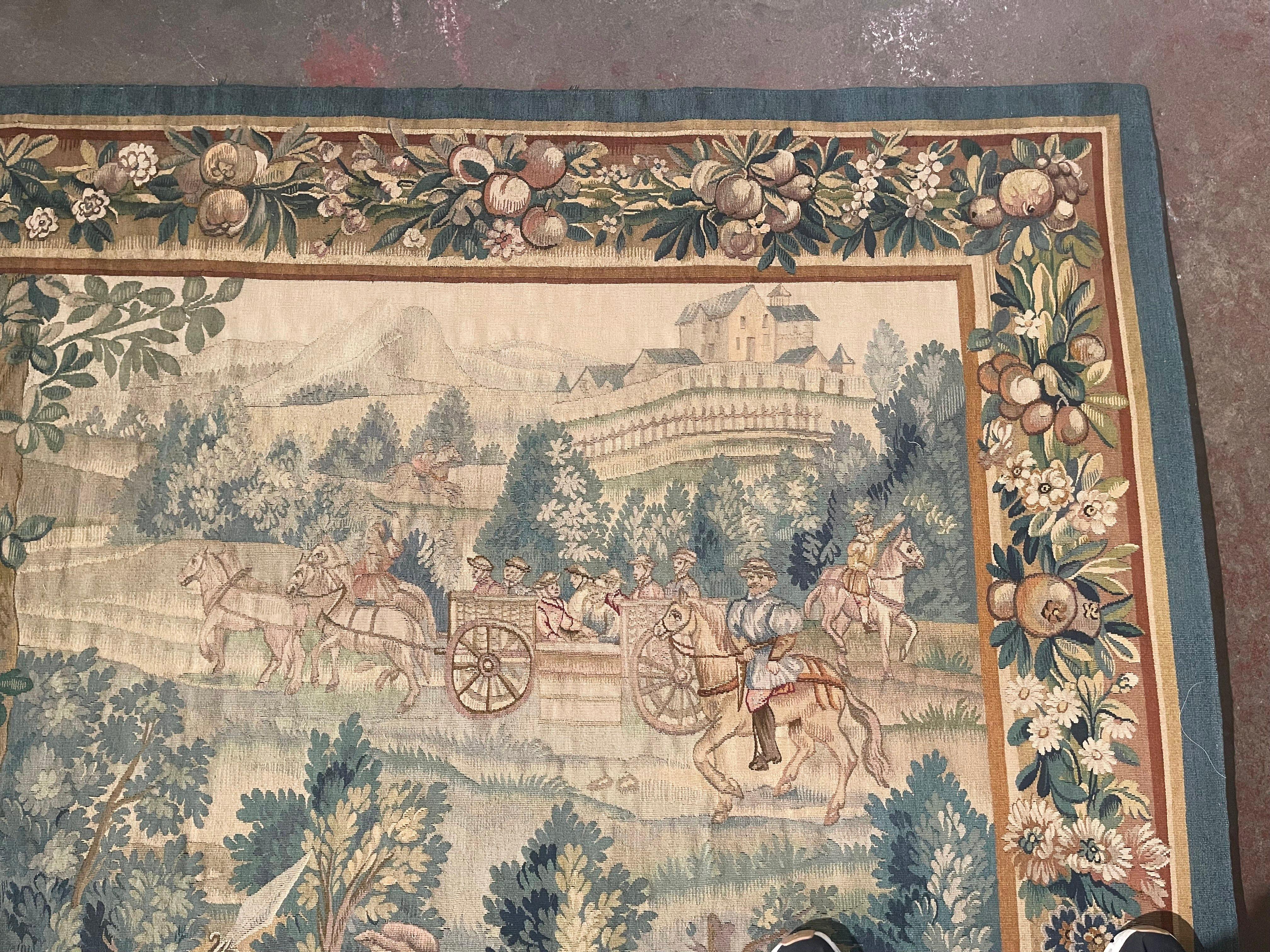 19th Century French Hand Woven Aubusson Tapestry with Noble Hunting Party Scene For Sale 1