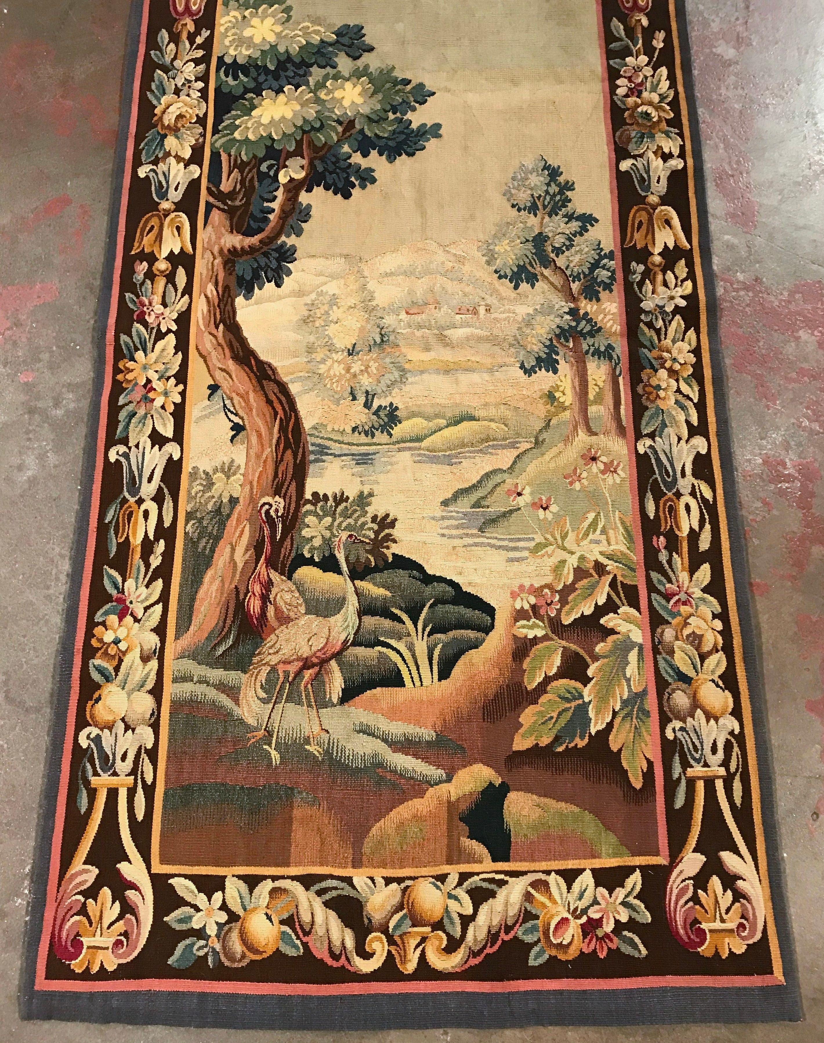Hand-Woven 19th Century French Hand Woven Aubusson Verdure Tapestry with Bird and Foliage