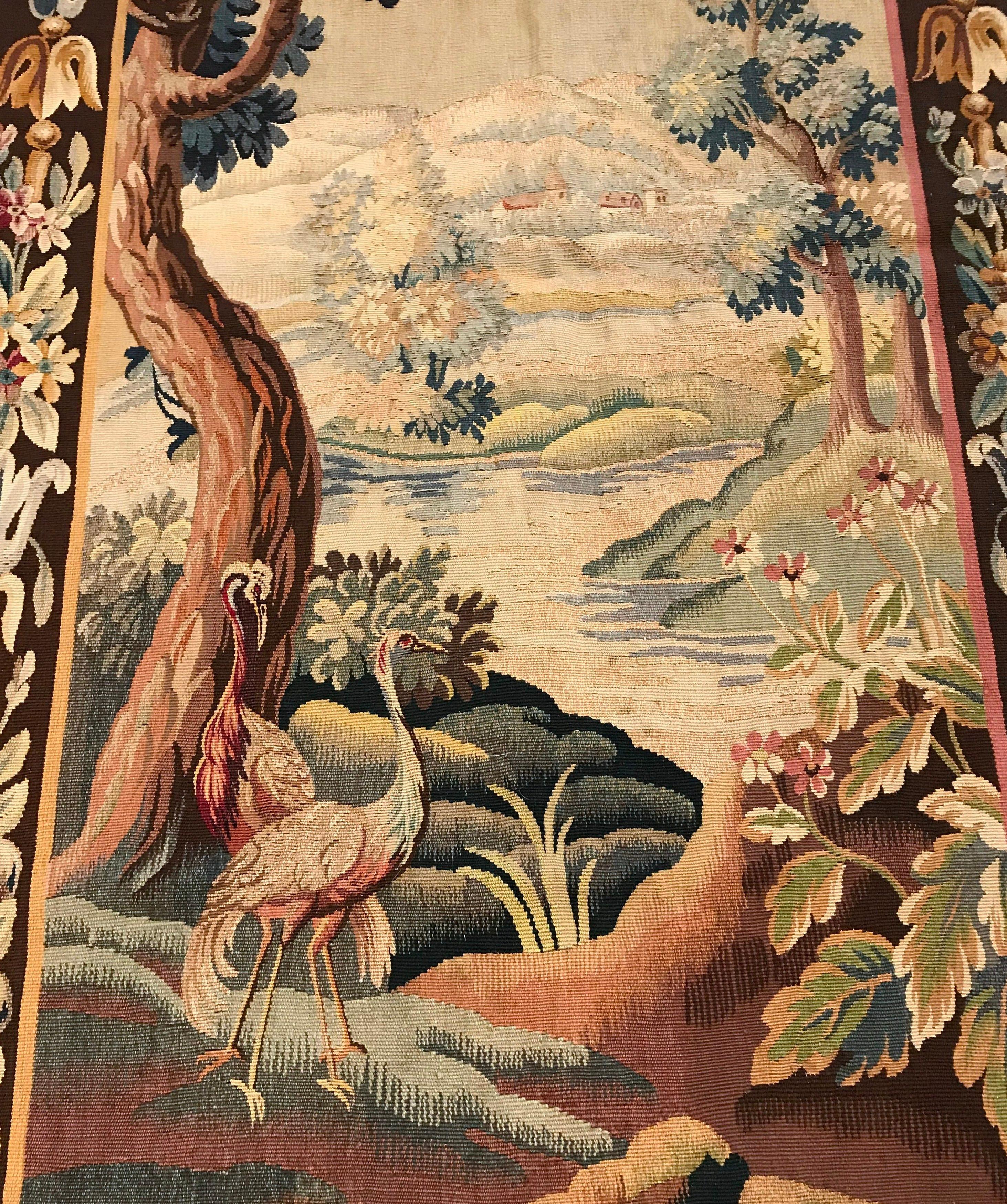 19th Century French Hand Woven Aubusson Verdure Tapestry with Bird and Foliage In Excellent Condition In Dallas, TX