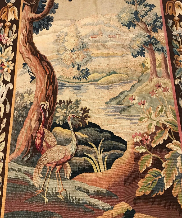 19th Century French Hand Woven Aubusson Verdure Tapestry with Bird and Foliage In Excellent Condition For Sale In Dallas, TX