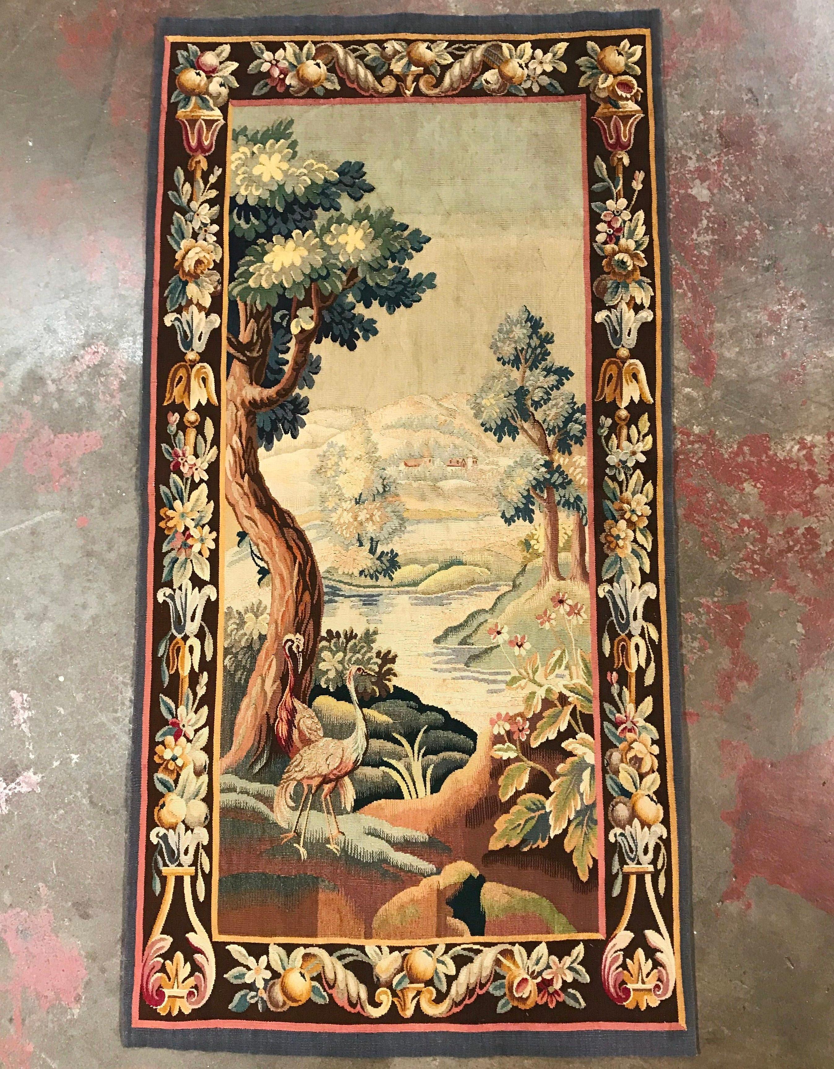 19th Century French Hand Woven Aubusson Verdure Tapestry with Bird and Foliage 1