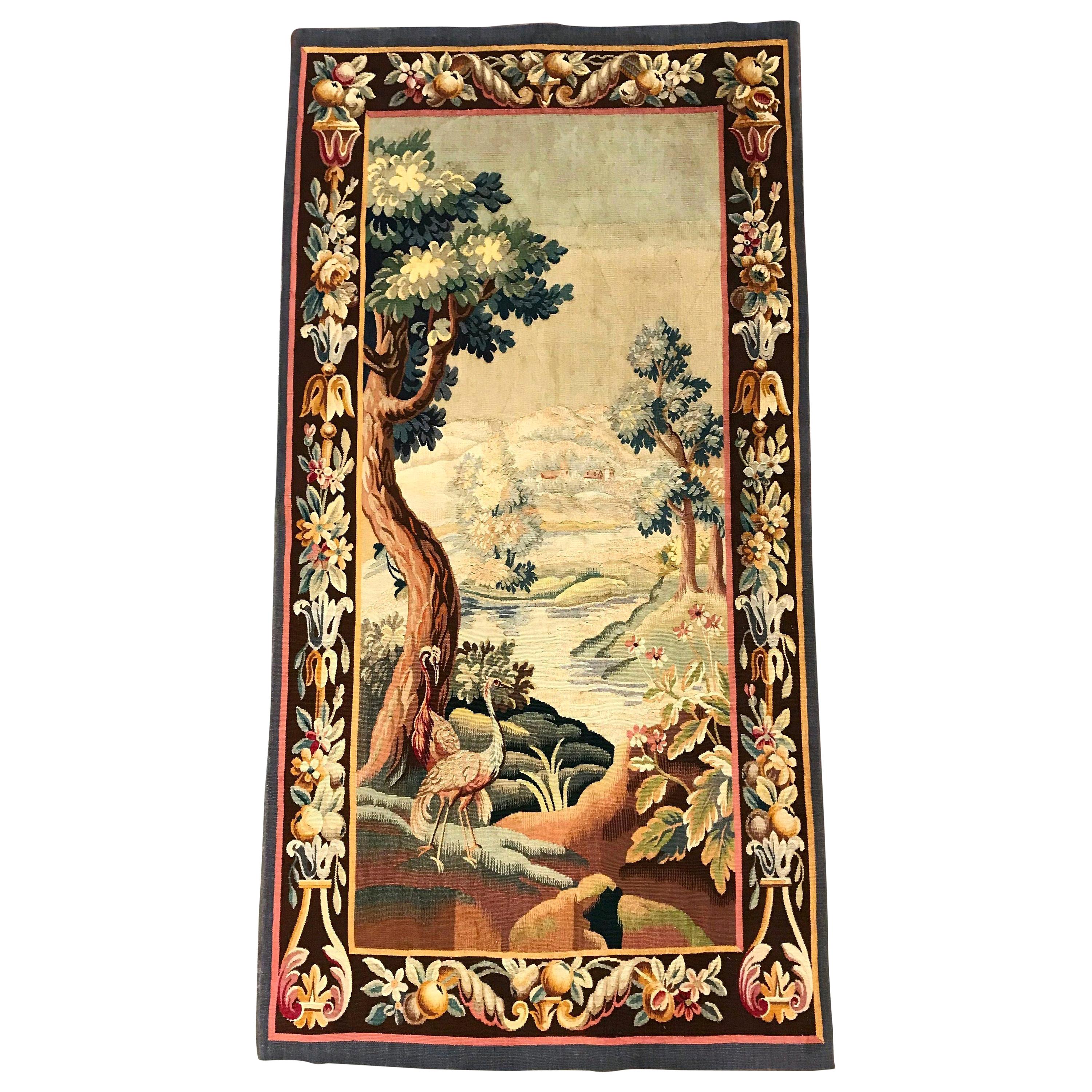19th Century French Hand Woven Aubusson Verdure Tapestry with Bird and Foliage