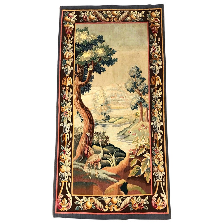 19th Century French Hand Woven Aubusson Verdure Tapestry with Bird and Foliage For Sale