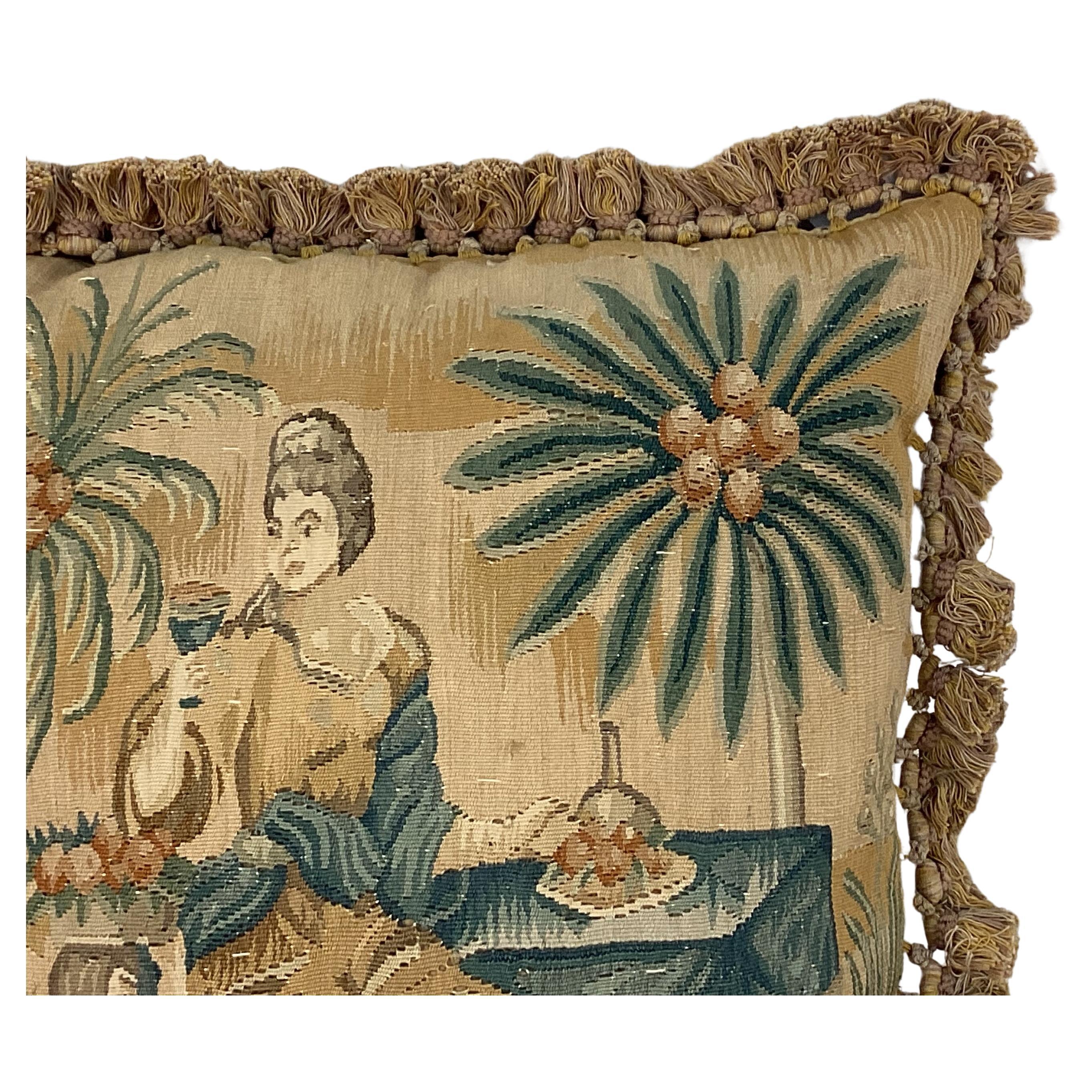 French Provincial 19th Century French Hand-Woven Tapestry Pillow For Sale