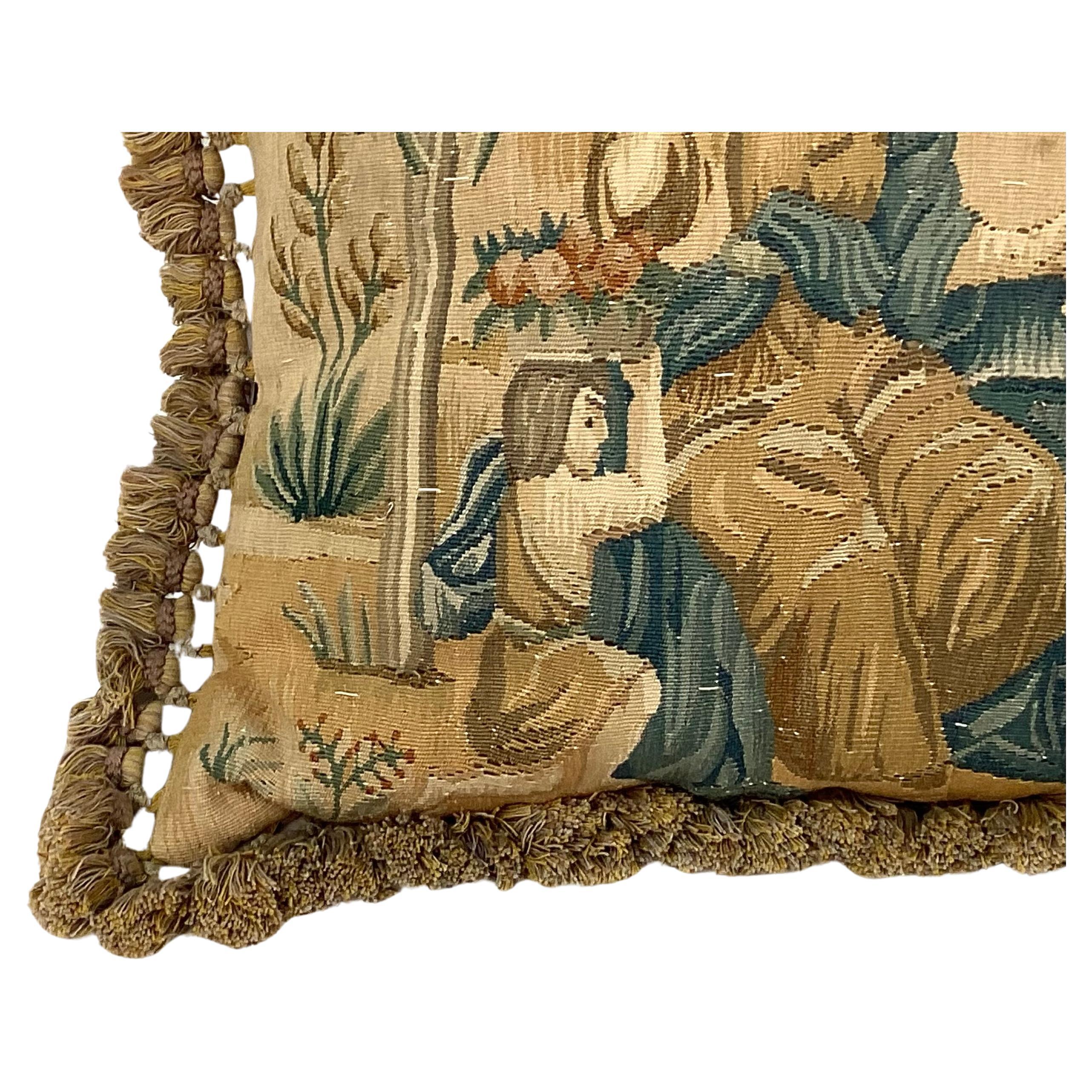 Wool 19th Century French Hand-Woven Tapestry Pillow For Sale
