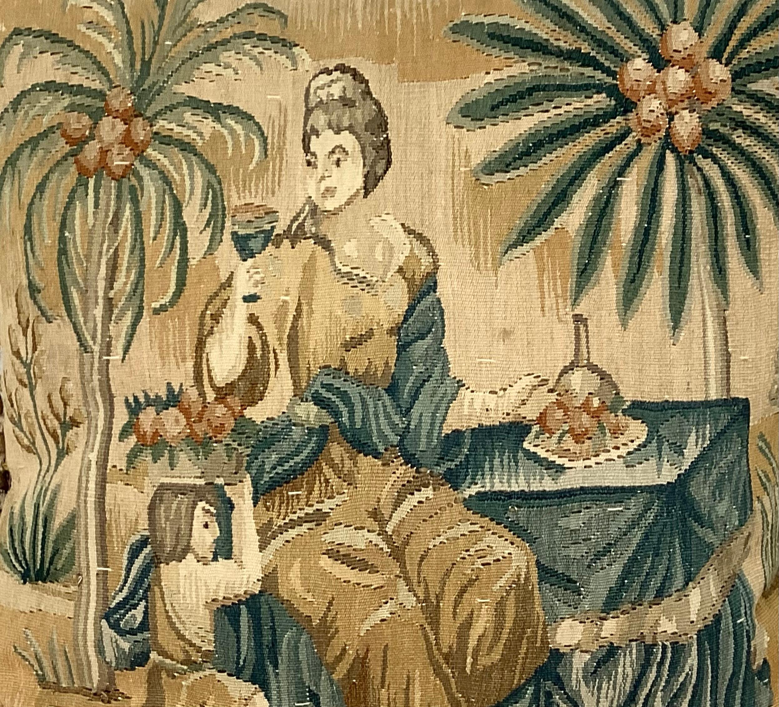 Laine Oreiller en tapisserie française tissée à la main du 19e siècle en vente